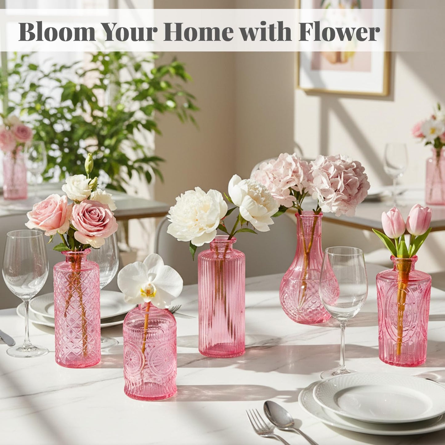 12 Pack Bud Vase in Bulk - BEAHOT Pink Flower Vases for Wedding Decorations, Glass Vase for Table Decorations, Small Vase for Home, Mother's Day, Centerpieces, Party, Office (Pink)