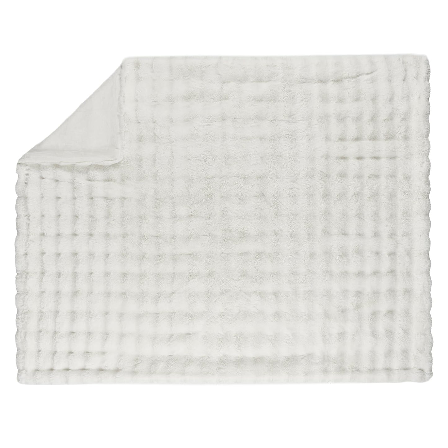 Lotus Karen Queen Size Faux Fur Blanket - Cream White Big Bubble Rabbit Fluff, 90x90 Inches
