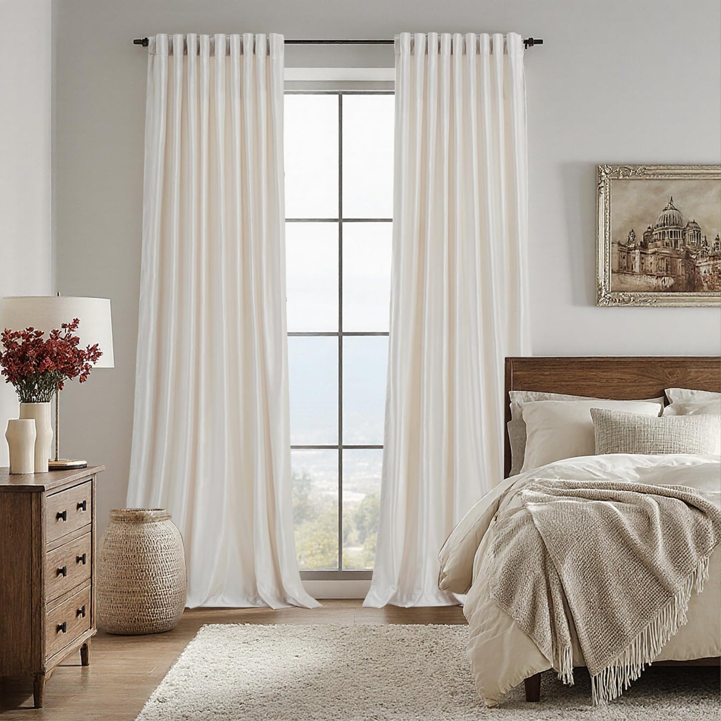 100% Blackout Ivory Off White Velvet Curtains 84 inch Long for Living Room,Set of 2 Panels Liner Rod Pocket Back Tab Thermal Window Drapes Room Darkening Heavy Decorative Curtains for Bedroom