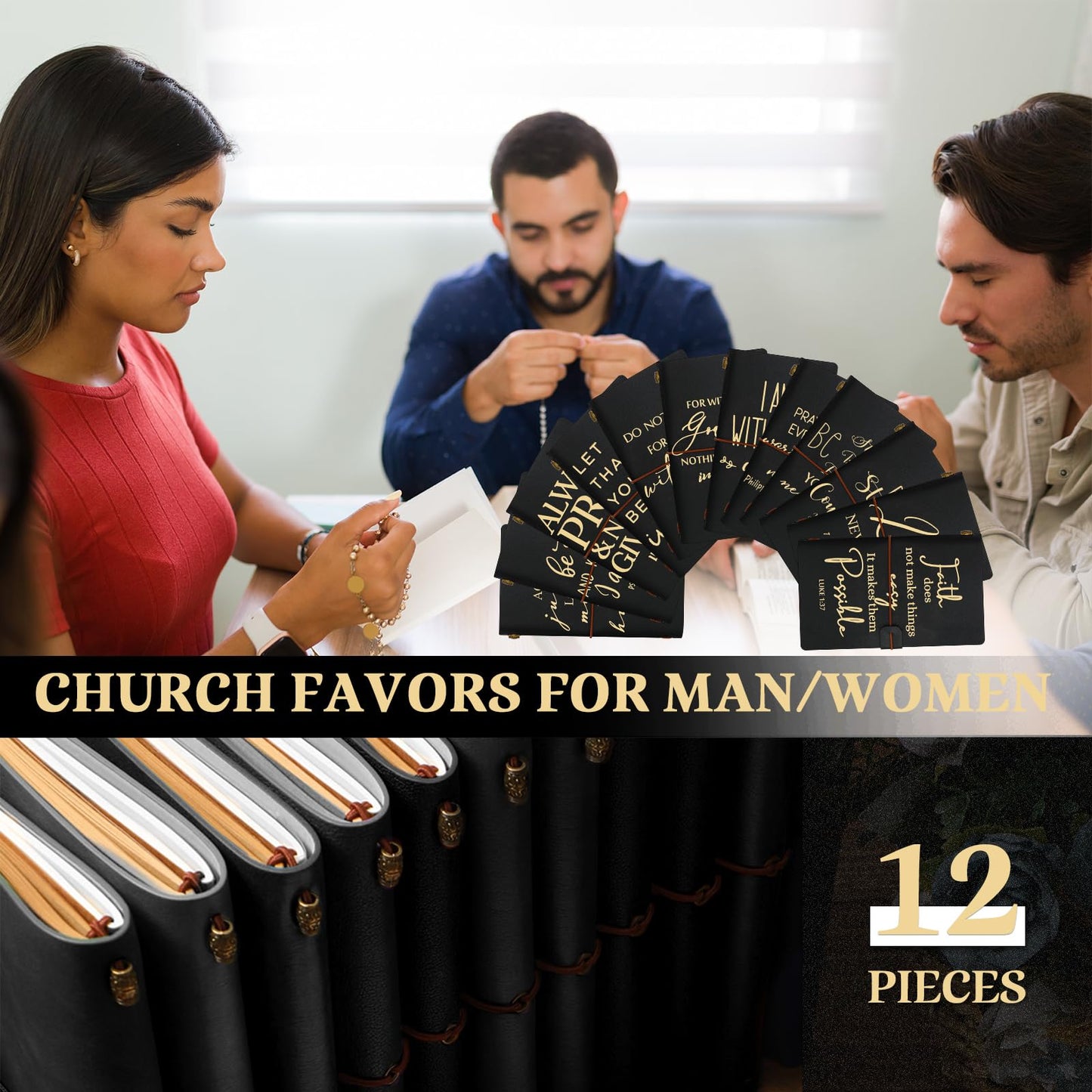 Tinlade 12 Pcs Christian Father Day Church Gift for Coworker Inspirational Religious Leather Journal A6 Notebook Refillable Lined Journal Appreciation Gift for Male Teacher Nurses Pastor(Black)