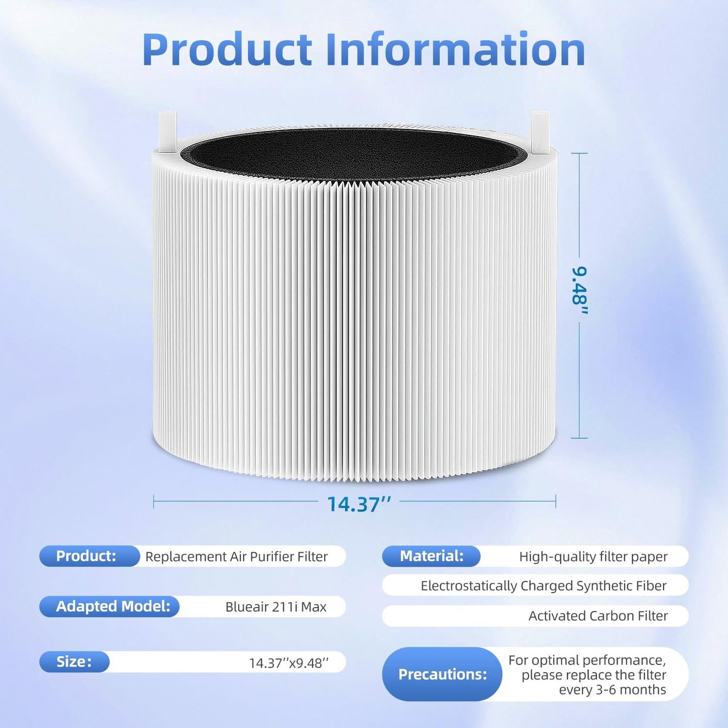 211i Max Replacement Filter Compatible with BLUEAIR Blue Pure 211i Max Air Purifier, Activated Carbon (1pack)