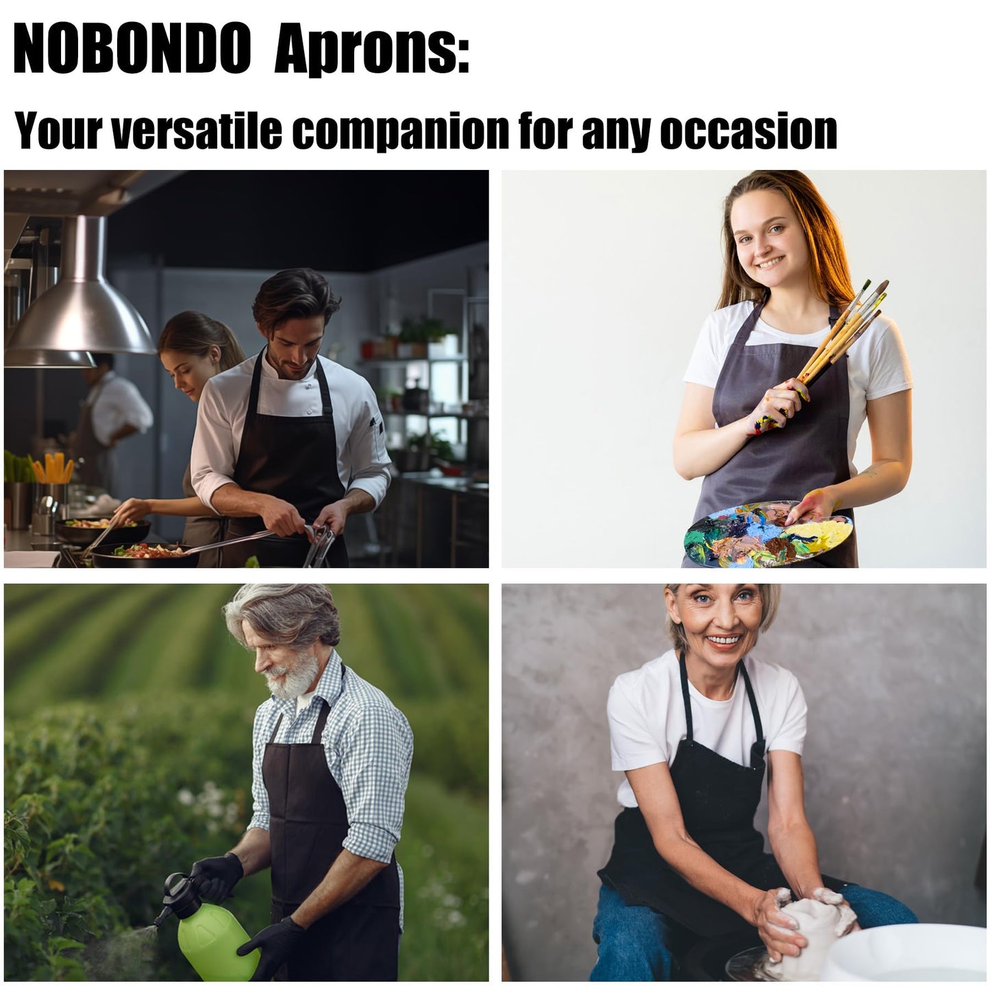 NOBONDO 12 Pack Bib Apron - Unisex Black Apron Bulk with 2 Roomy Pockets Machine Washable for Kitchen Crafting BBQ Drawing