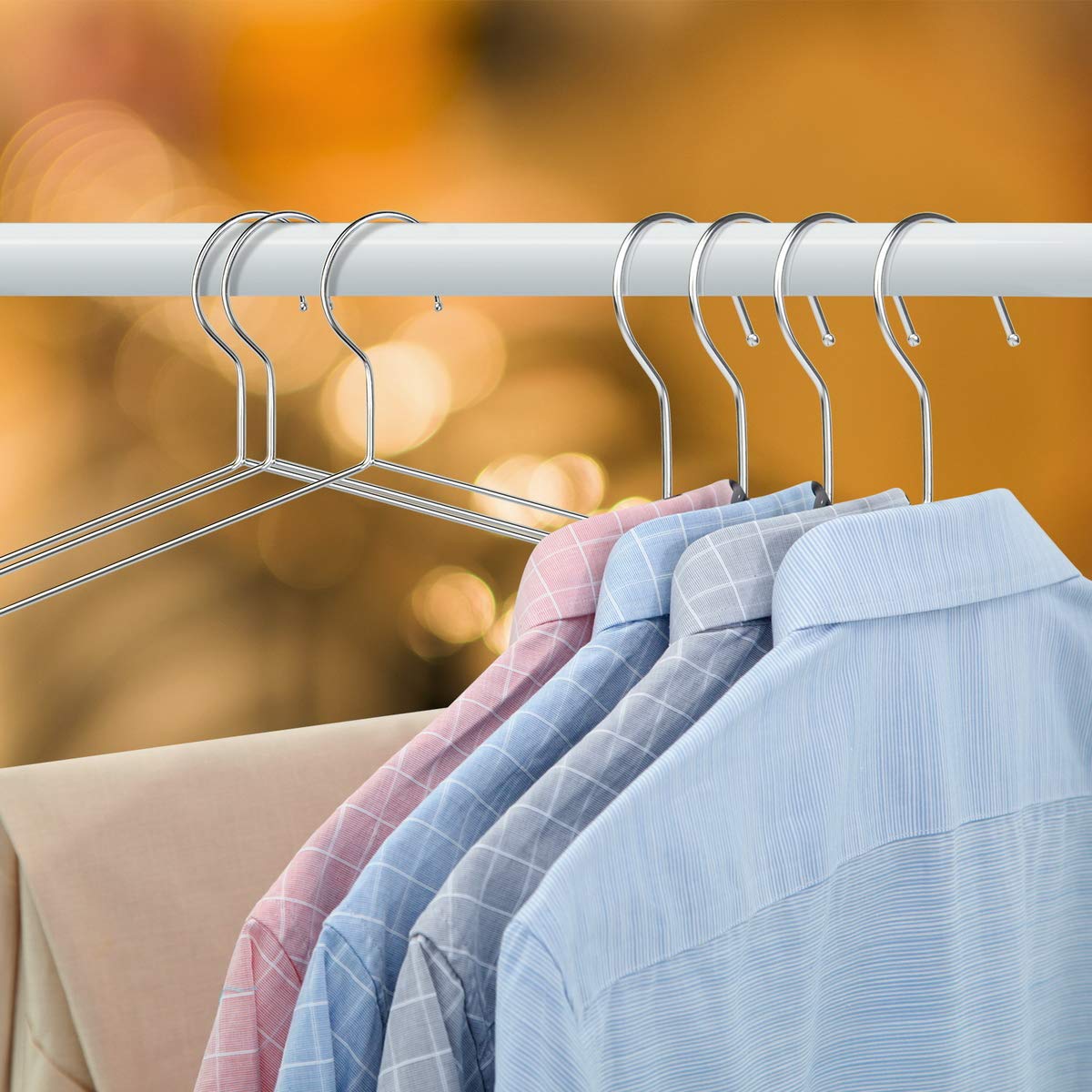 FSUTEG 40-Pack Heavy-Duty Stainless Steel Hangers – 15lb Capacity, Rustproof Metal Closet Hangers with Notched Design for Straps, Ideal for Home, Dorm, Laundry & Outdoor Use, Silver