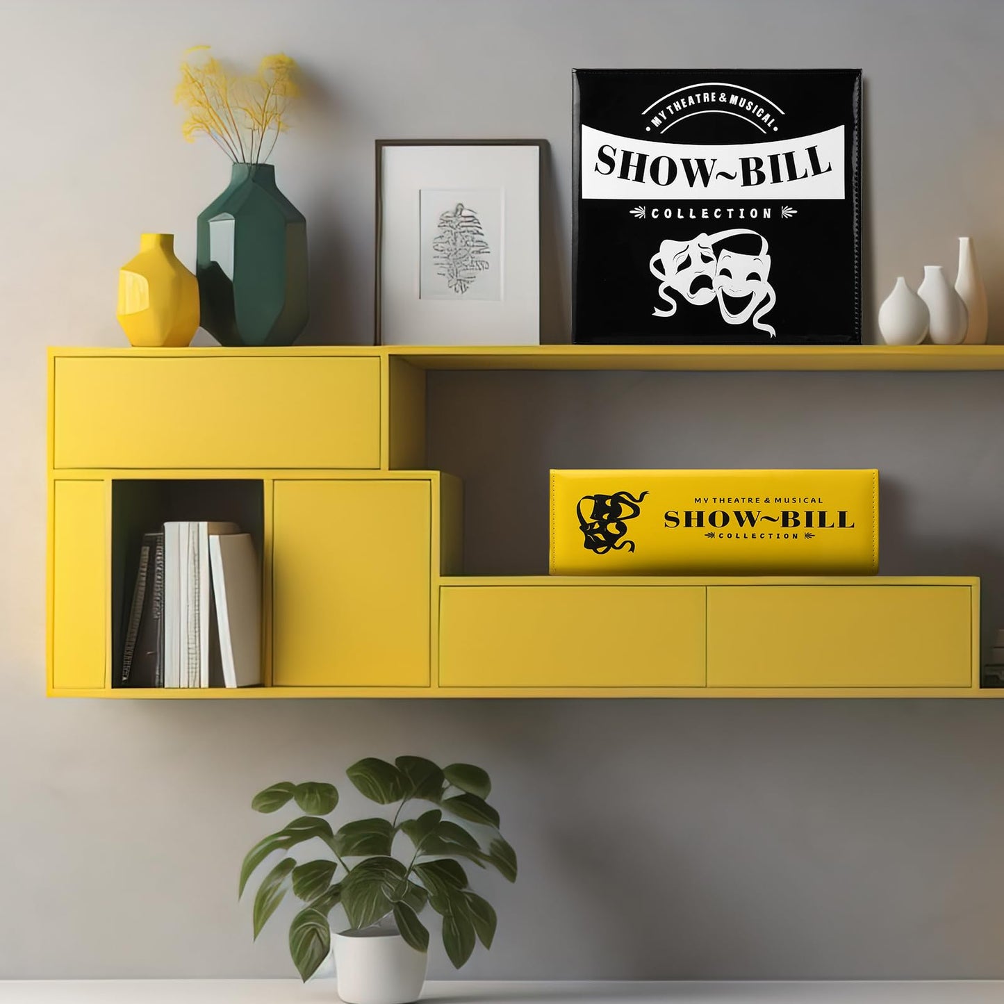 Sinload 2 Set Show Bill Binder with Sleeves for Broadway and Theatre 3 Ring 9.5“ x 9.5”Theater Program Holder with 40 Sheet Protectors PU Leather Playbill Binders Playbill Holder(Yellow and Black)