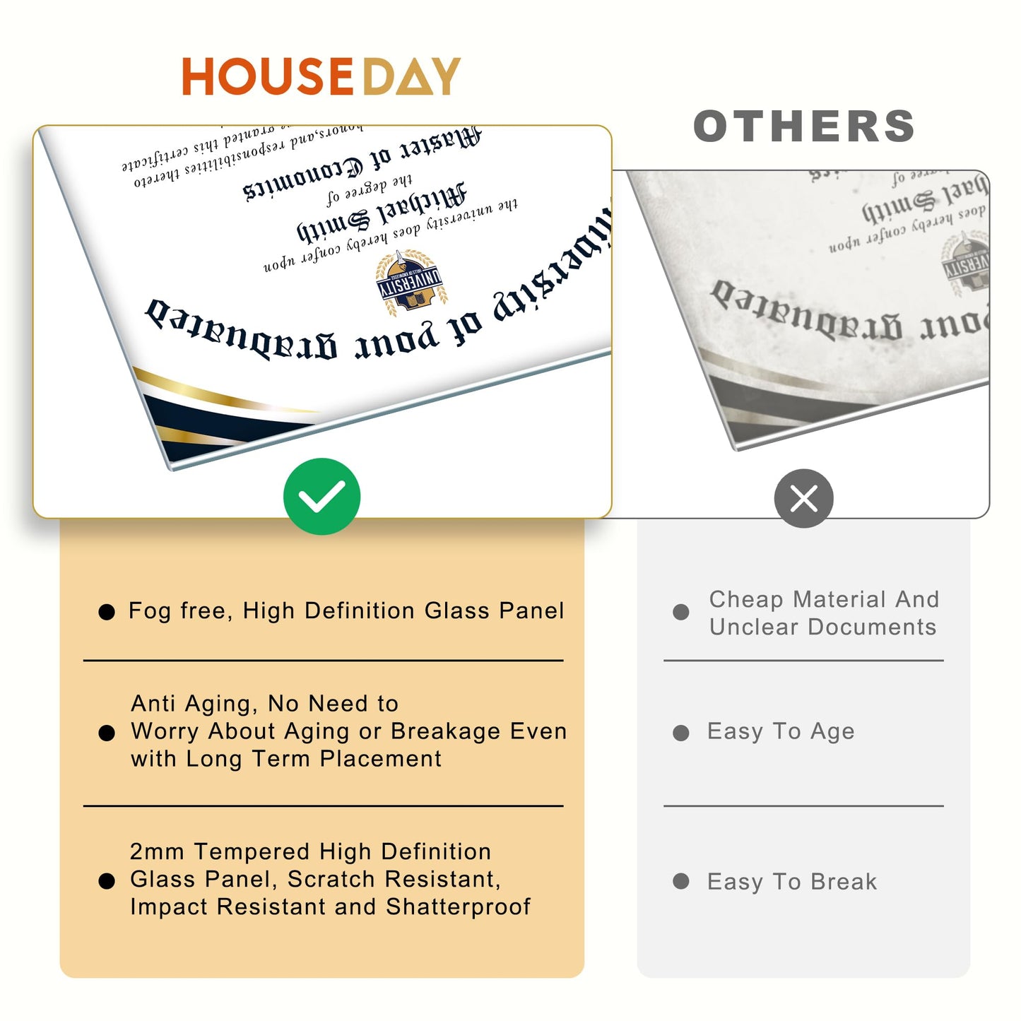 HOUSE DAY Diploma Frame 8.5 x 11 with Black over Gold Mat or Display 11x14 Diploma Frame 11x14 without Mat, High Definition Glass Certificate Frames 8.5 x 11 Degree 11 x 14 Diploma Frames, Mahogany with Gold Beads, 1 Pack