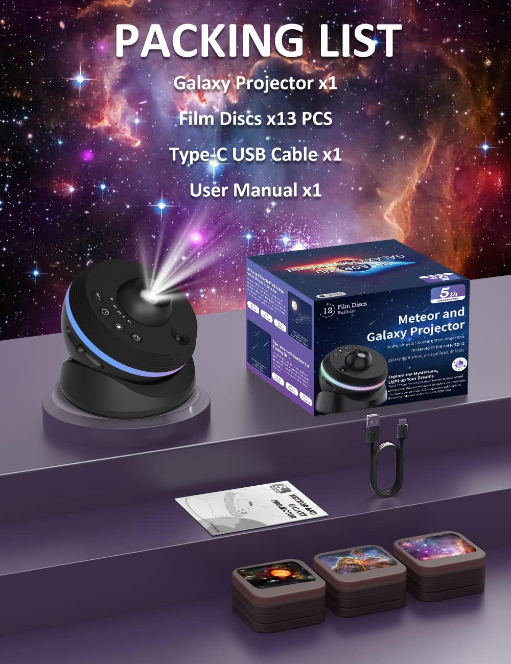 Upgraded Metros Planetarium Projector for Bedroom, 13 in 1 Star Projector Galaxy Light, Ceiling Night Light Milky Way Mood Lighting with Timer, LED Space Galaxy Lamp Room Decor for Adults Kids