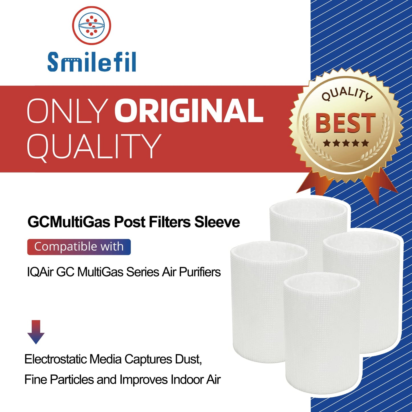 Smilefil 4 Pack Premium Replacement Post Filter Sleeve Compatible with IQAir GC MultiGas Series Air Purifiers