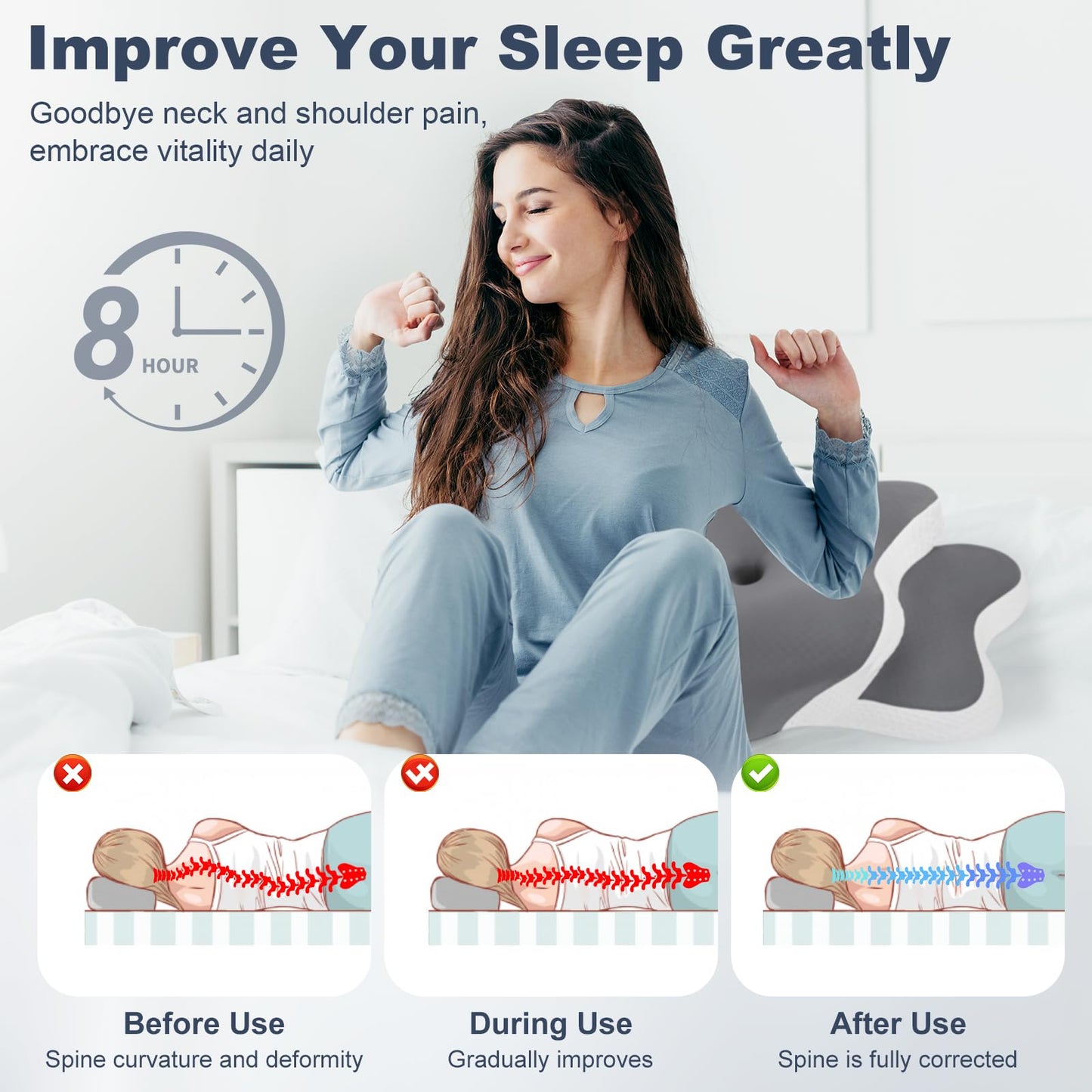 Sleep Apnea Pillow, Ergo Pillow for Sleep Apnea, Cervical Neck Pillow for Neck Pain Relief, Sleeping, and Snoring Relief, Orthopedic Therapy Memory Foam Contour Cooling Pillow for Side, Back