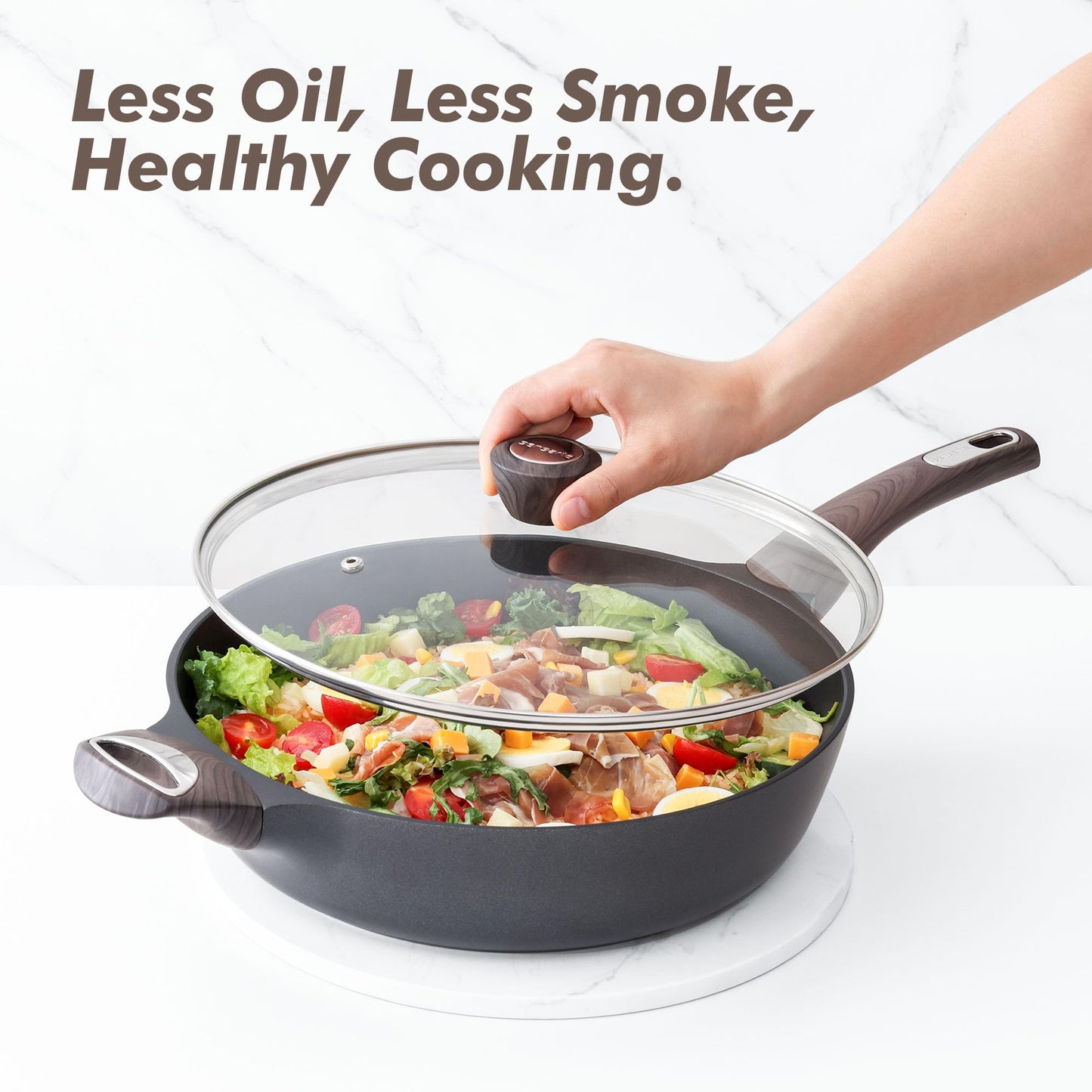 SENSARTE Nonstick Frying Pan Skillet with Lid, 10.5 Inch Deep Frying Pan, 3.8 Qt Non Stick Saute Pan with Cover, Induction Pan, Healthy Non Toxic Cooking Pan with Helper Handle, PFOA PFOS Free