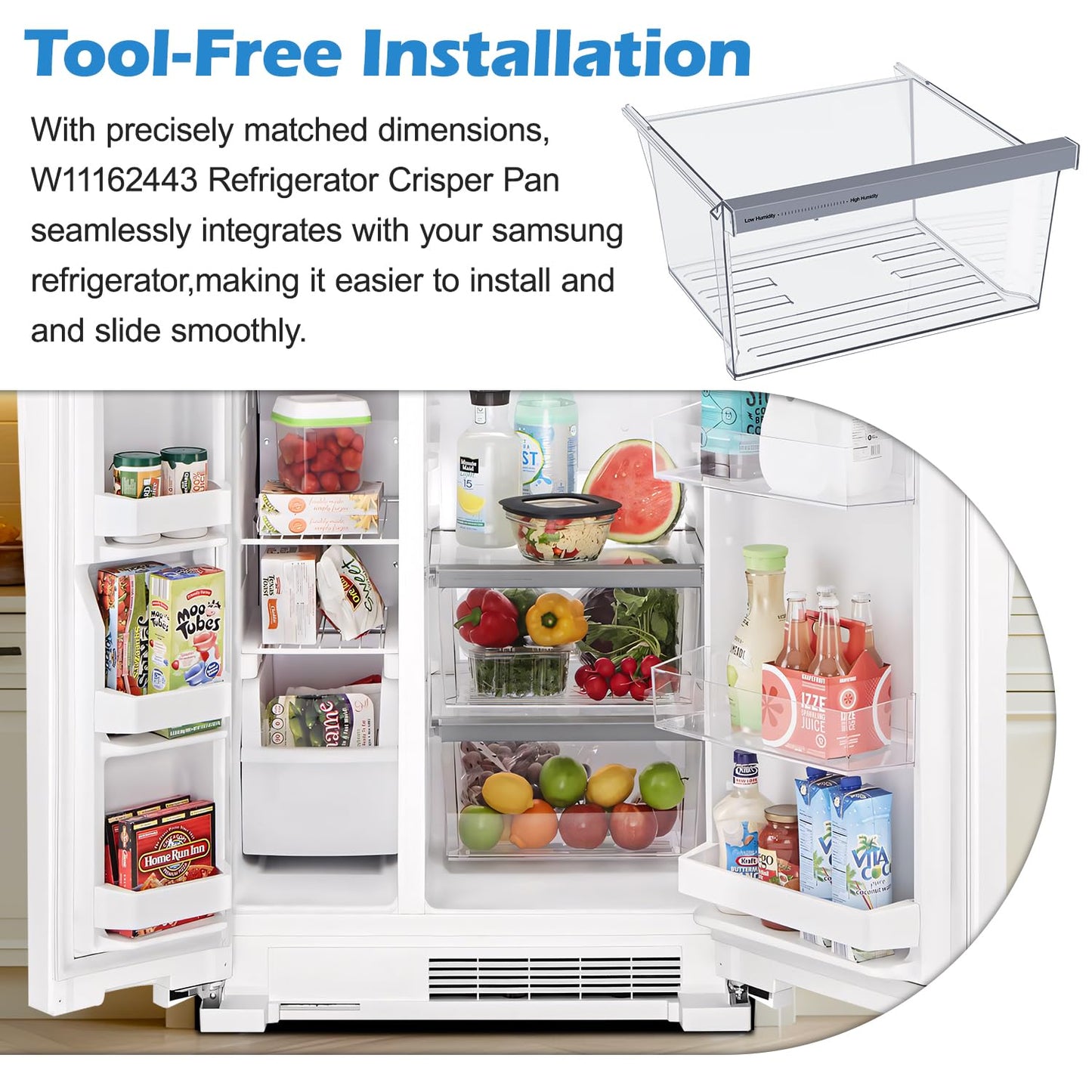 UPGRADED W11162443 Refrigerator Crisper Drawer For Whirlpool Crisper Drawer Replacement WRS325SDHZ WRS315SDHZ WRS315SDHM,Maytag Whirlpool WRS315SDHZ02 WRS315SDHZ05 WRS315SDHZ08 Fridge Drawer Parts