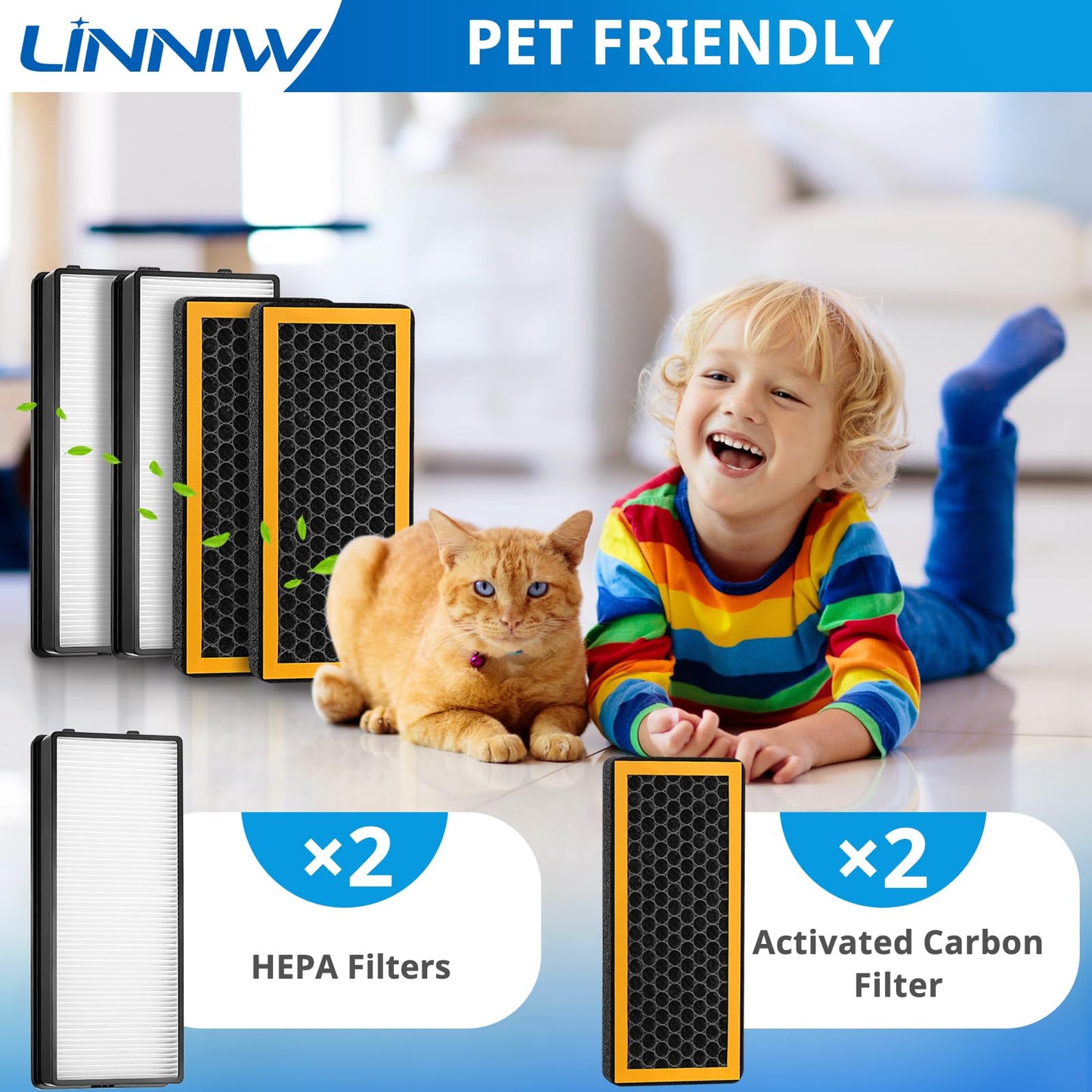 PetPlus at-PETODR Replacement Filter Pack Compatible with HoMedics PetPlus at-PETODR and TotalClean at-OFL Filter for AT-PET01, AT-PET02, AR-45, 4 Pack