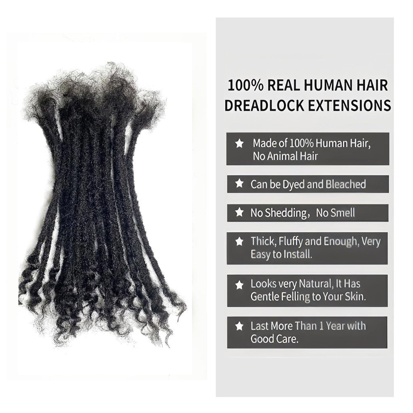 0.4cm Width Dreadlock Extensions 12 inch 30 Strands 100% Permanent Loc Extensions Human Hair with Curly Ends Natural Black Curly Locs Human Hair Can Be Dyed Bleached(12inch-30strands)