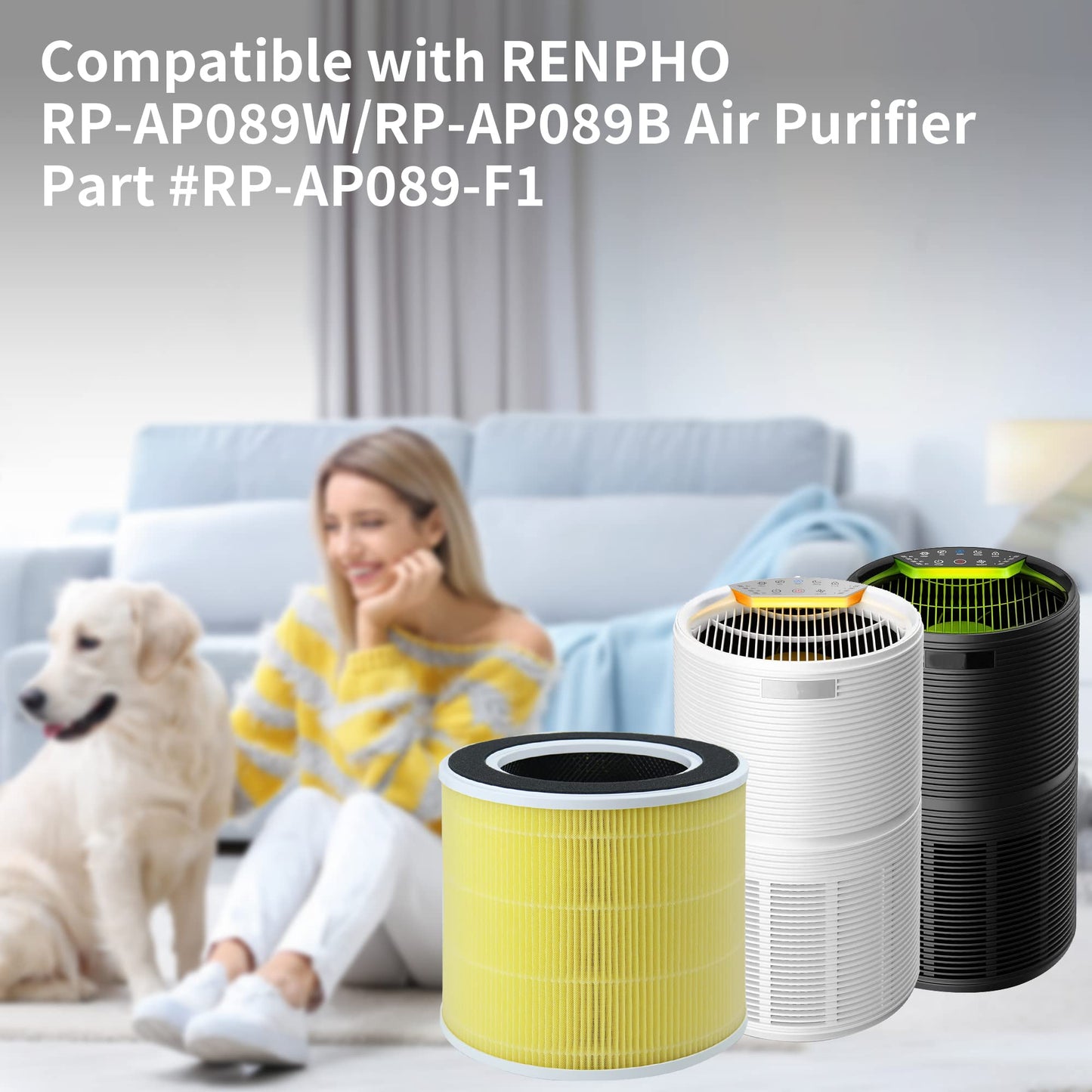 2 Packs Replacement Filter for RENPHO RP-AP089W RP-AP089B AP-089 AP-089S Air Cleaner Purifier, Part # RP-AP089-F1 RP-AP089-F1-2