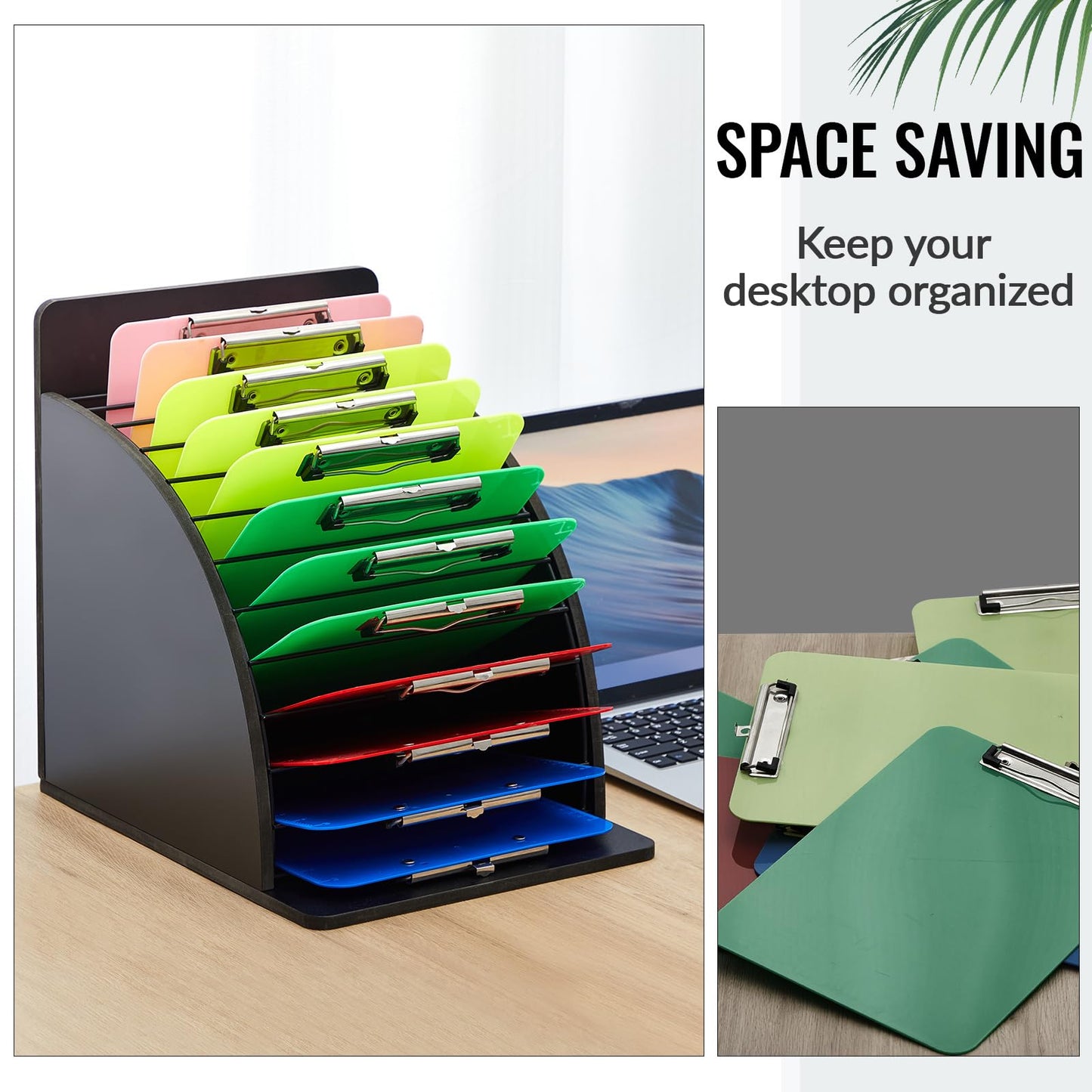 Wonderjune 2 Pcs Wooden Clipboard Holder Storage Metal Rack with Raised Side Panel Clipboard Organization for Classroom Office School Teacher, Clip Boards Not Included(Black)