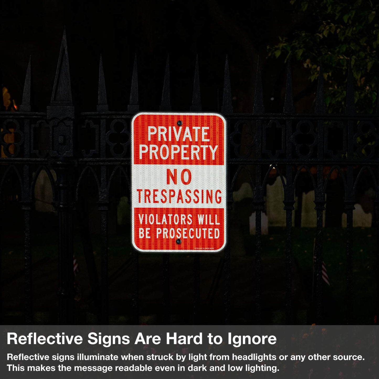 (4 Pack) Private Property No Trespassing Sign, Violators Will Be Prosecuted, 18 x 12 Engineer Grade Reflective Sheeting Rust Free Aluminum, Weather Resistant, Waterproof, Durable Ink, Easy to Mount