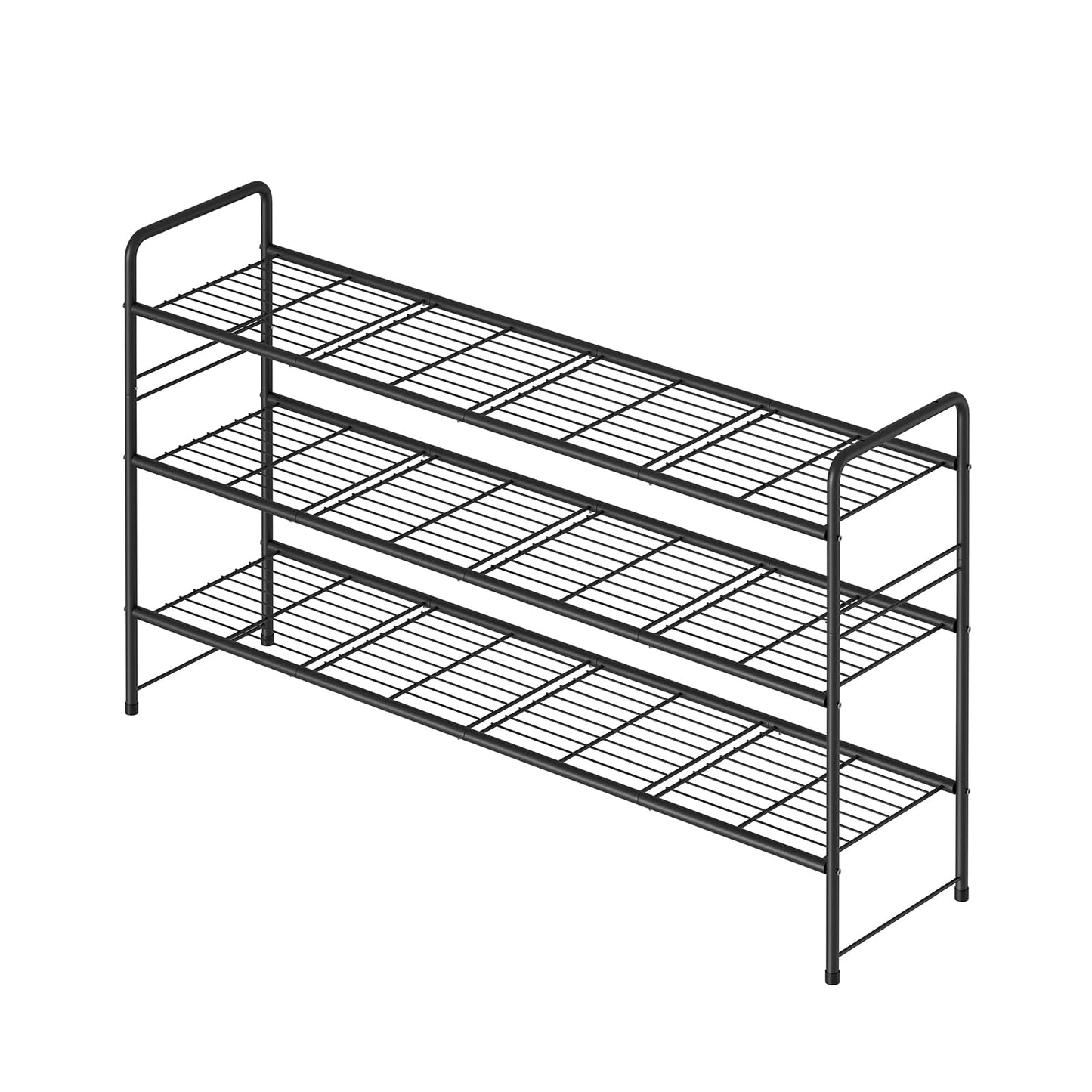 MWQ 3 Tier Shoe Rack for Closet, 44 Inch Extra Long Shoe Storage Organizer for Shelves, Heavy Duty Metal, Easy Assembly, Black