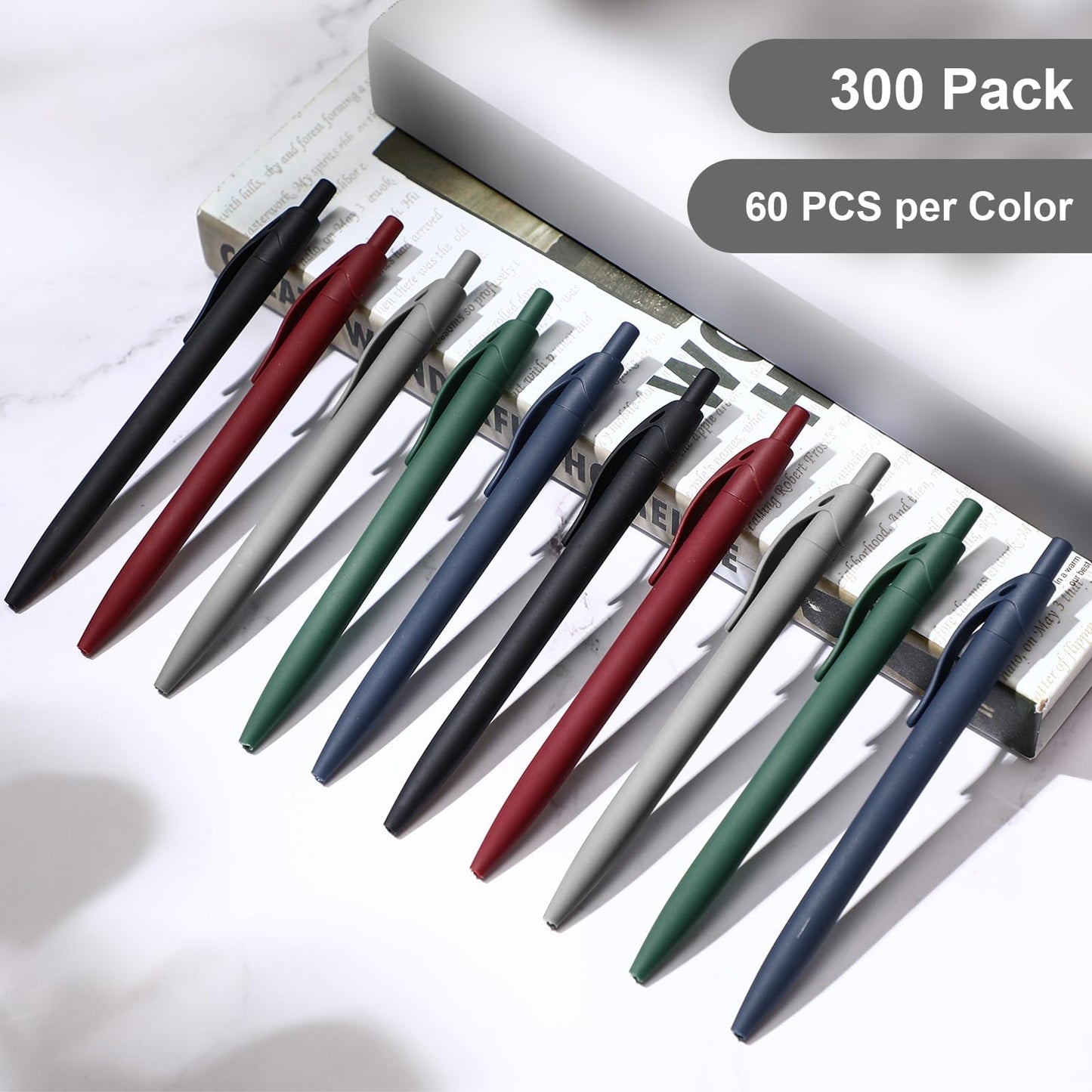Resholder 300 Pack Black Pens Bulk Retractable No Bleed Click Black Ink Smooth Writing Ballpoint Pens for School Office Supplies, 1.0mm