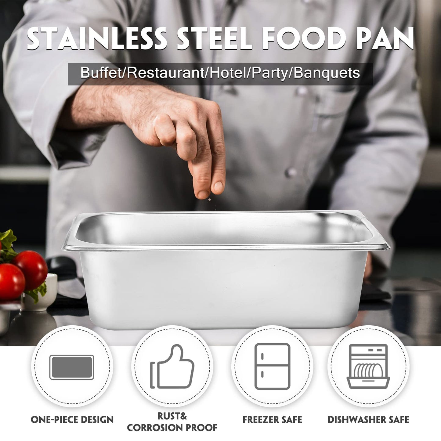 10 Pack Hotel Pans Stainless Steel Steam Table Pan 1/3 Size, 0.8 mm Thick Anti Jam Warming Pans for Food Warmer Restaurant Catering Supplies, 12.8 x 6.9 Inch(4 Inch Deep,Standard)
