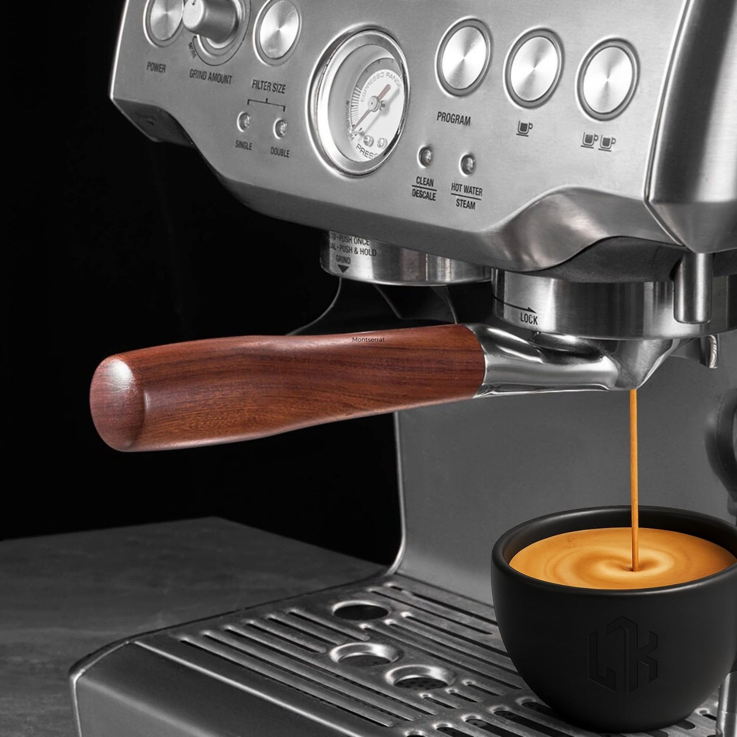 54mm Bottomless Portafilter Flat for Breville/Sage – Fits Barista Express, Pro, Touch, Bambino & Bambino Plus, Infuser – Rosewood Handle – Includes 18–21g Filter Basket & Puck Screen