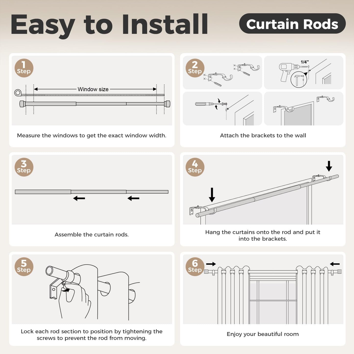 Wood Curtain Rods for Windows 48 to 84 Inch, 1โ Diameter Decorative Drapery Rod with Imitation Wood Grain Finials, Adjustable Heavy Duty Curtain Rod, Indoor/Outdoor Modern Curtains Rods, 2 Pack