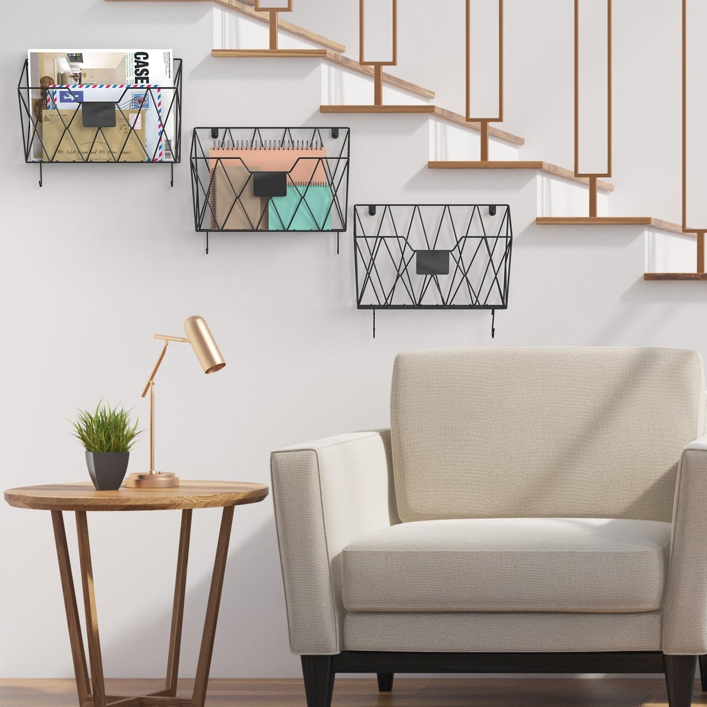 YBING Wall File Organizer Mesh Hanging Wall-mount Files Holder 6 Pack Hanging Wire Magazine Rack and Mail Holder with Hooks Office Wall Organizer for Papers Folders Files Clipboard Black
