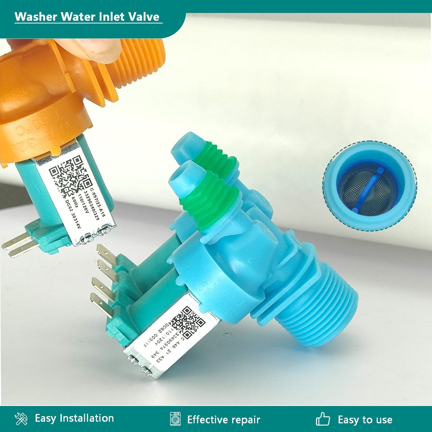 Fixes Leaking & No Water Issues - DC62-00311F DC62-30314V Washer Water Inlet Valve Replacement for Samsung Washing Machine, Hot & Cold Water Inlet Valve for WA45T3200AW WA45N3050AW WA40J3000AW