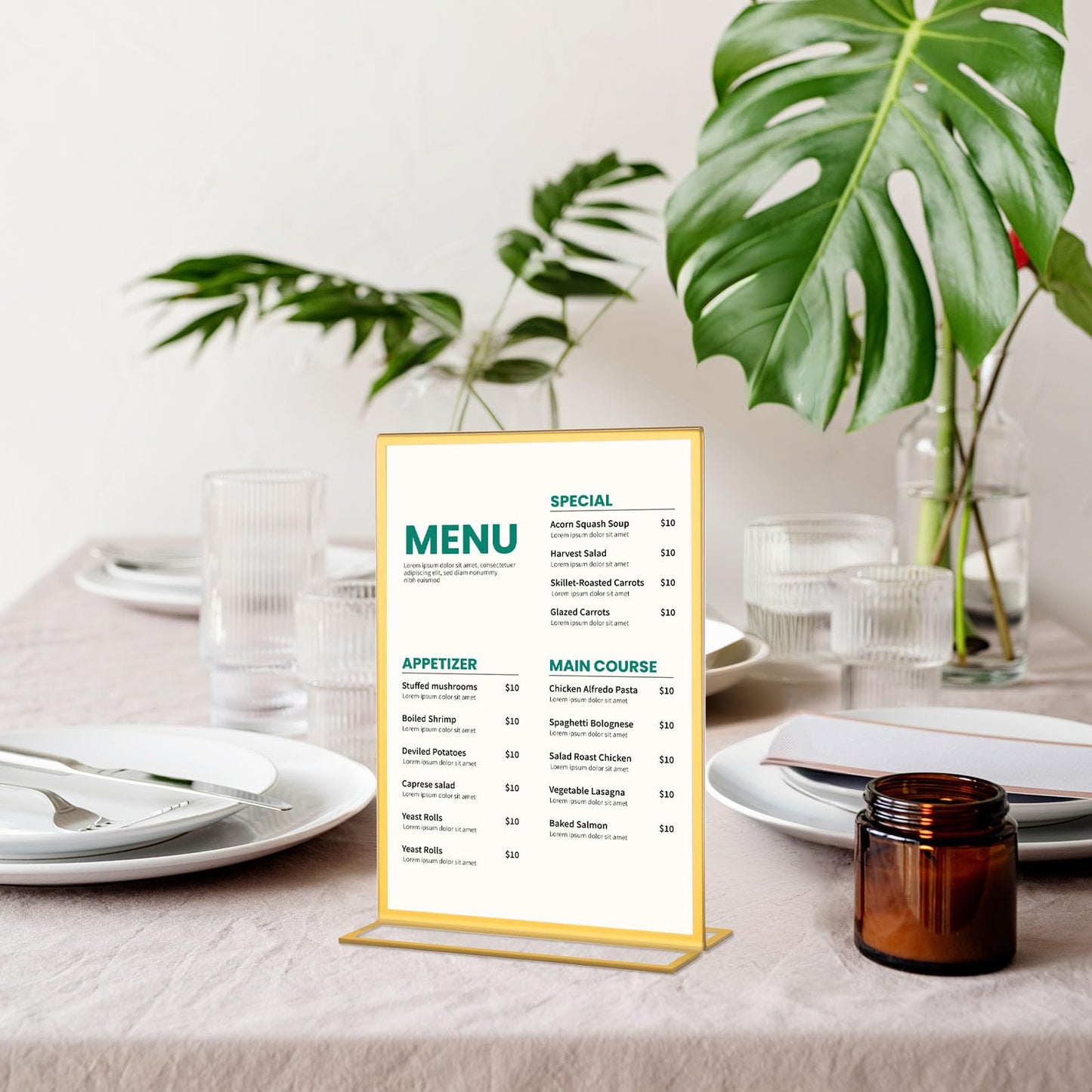 Alffun 20 Pack Gold Acrylic Sign Holders 5x7 Inch, Double Sided Vertical Stand Clear Picture Frames, Table Menu Display Holders for Wedding Table Numbers, Restaurant Signs, Event and Office Photos