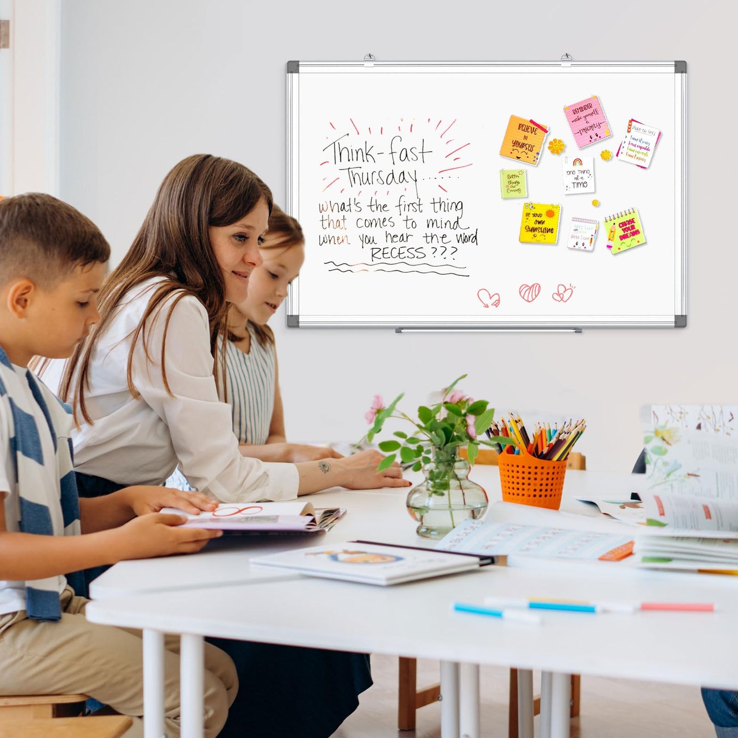 AMUSIGHT Double-Sided Magnetic Whiteboard, 30" x 20" Dry Erase Board, Aluminum Frame White Board for Wall, Hanging Mounting White Board Dry Erase Marker Board with 4 Markers, 1 Pen Tray