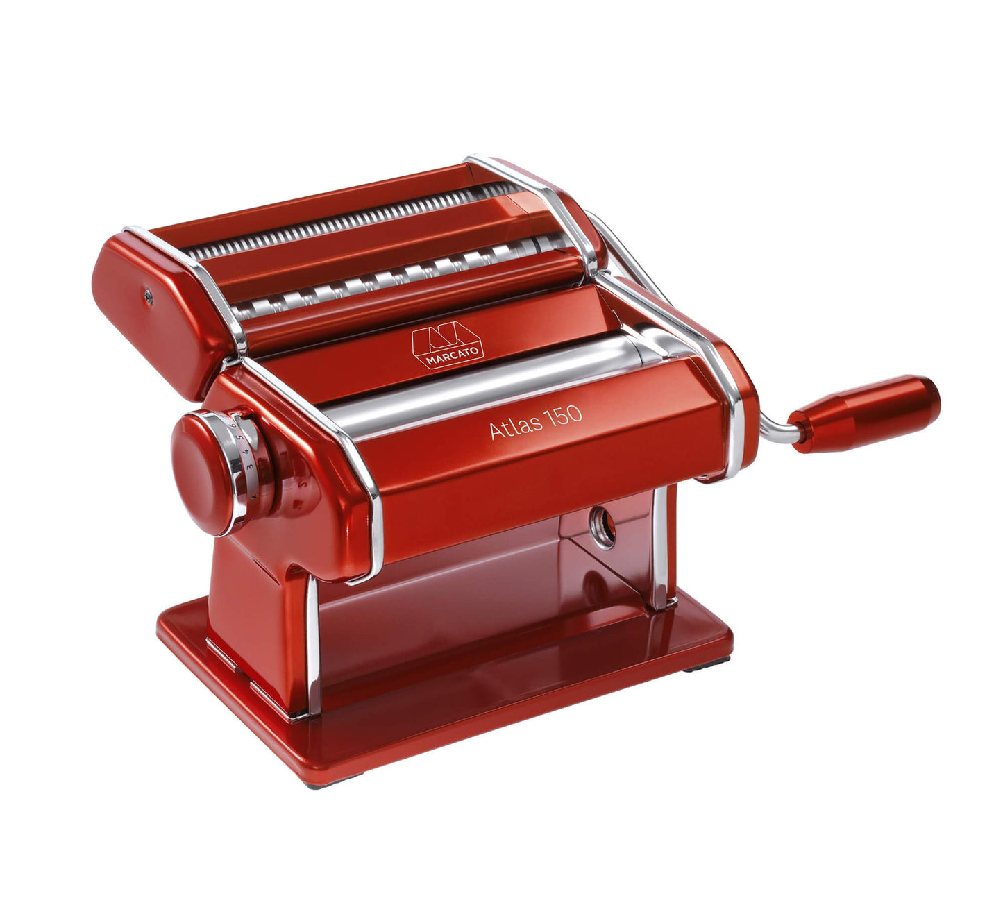 MARCATO Atlas 150 Machine, Made in Italy, Red, Includes Pasta Cutter, Hand Crank, and Instructions