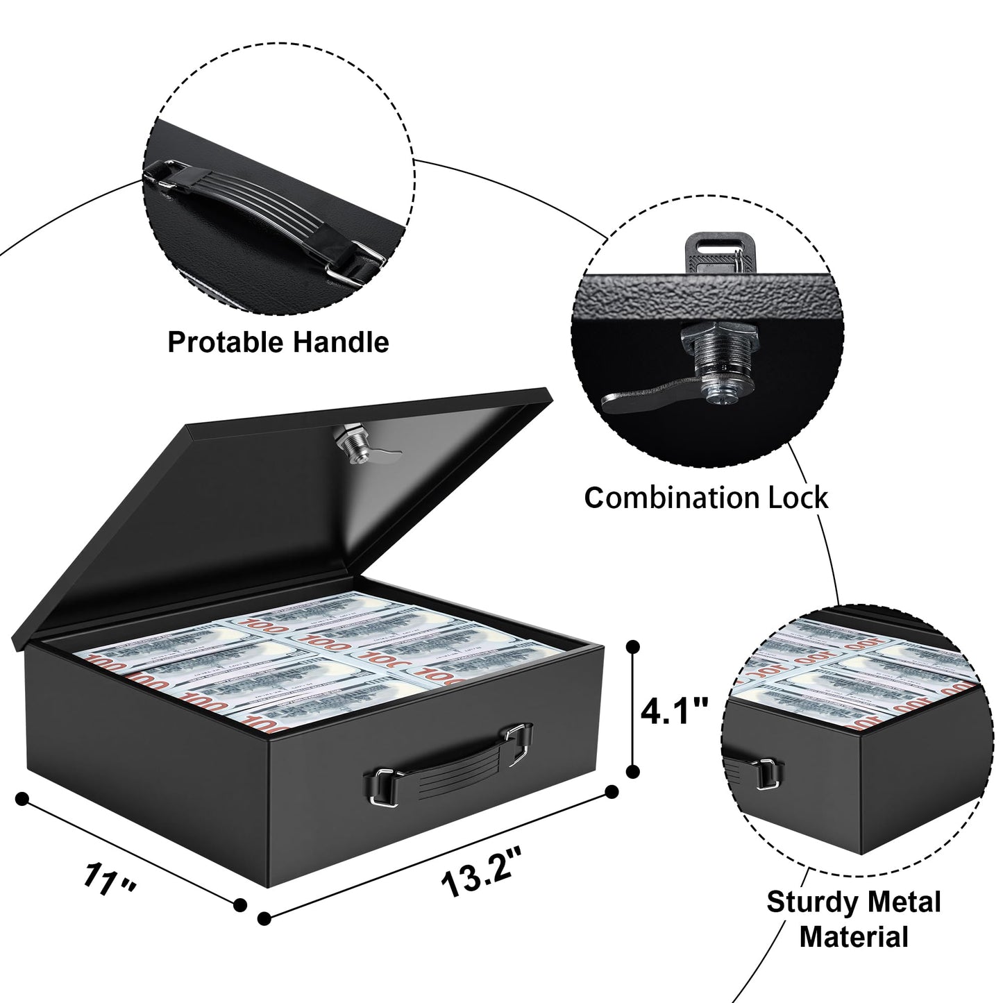 Fireproof Document Box with Key Lock & Fireproof Money Bag, Large Safe Storage Box for Valuables,Fire Resistance Security Chest, Fireproof Box for Documents,Passport, Cash 13.2''x 11''x4.1", Black