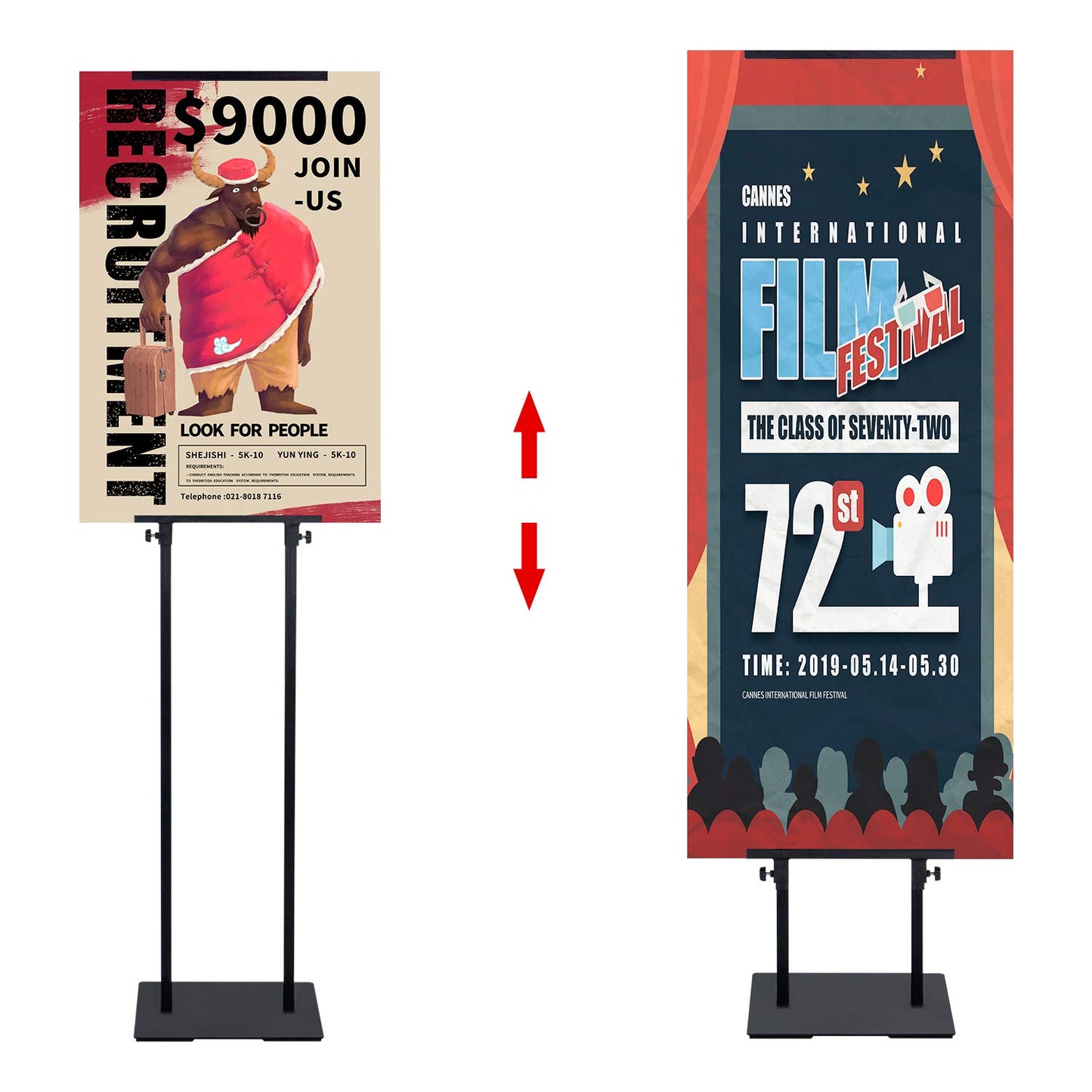 AKTOP Heavy Duty Floor Standing Sign Holder with Non-Slip Mat Base, Adjustable Banner Stand Height Up to 82.6 inch, Double-Sided Pedestal Poster Stand for Indoor Outdoor Display