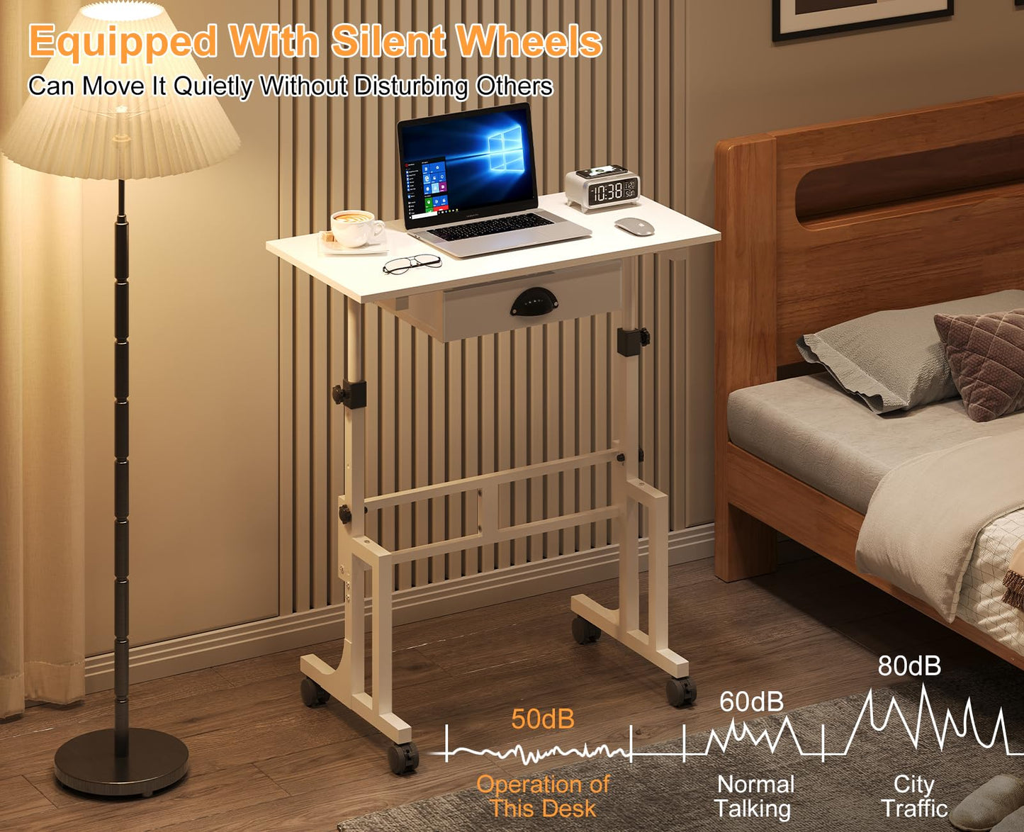 Cidaziya Adjustable Height Standing Desk for Walking Pad Treadmill, Portable Rolling Desk for Laptop with Drawer, Small Moblie Sit to Stand Desk On Wheels with Stiffener for Home Office Dorm Bedroom