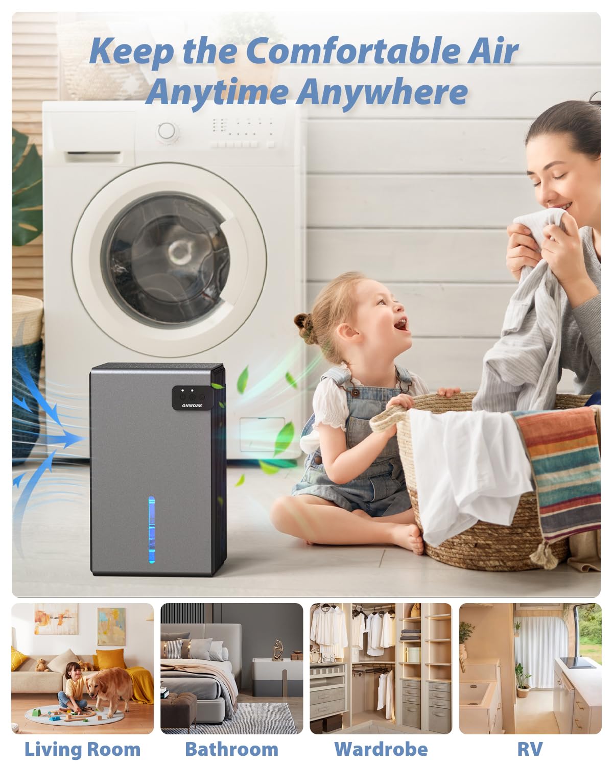 Dehumidifier, 95 OZ Dehumidifiers for Home (800 sq.ft), Quiet Small Dehumidifiers for Bedroom Bathroom Basements Closet RV, Auto Shut Off, Two Working Models and 7 Colors LED(Gery)