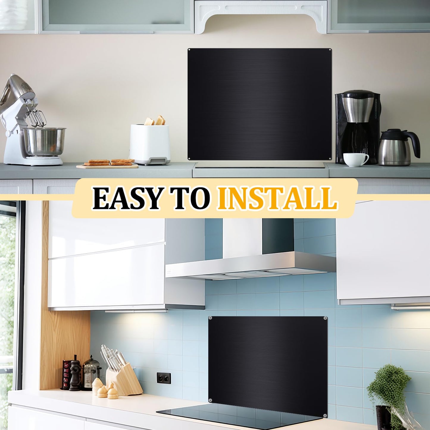 Yaocom Stainless Steel Backsplash Range Hood Stove Backsplash Back Stainless Steel Sheet for Kitchen Wall Splatter Metal Wall Panels with Screws and Hanging Towel(Black,24×30 Inch)