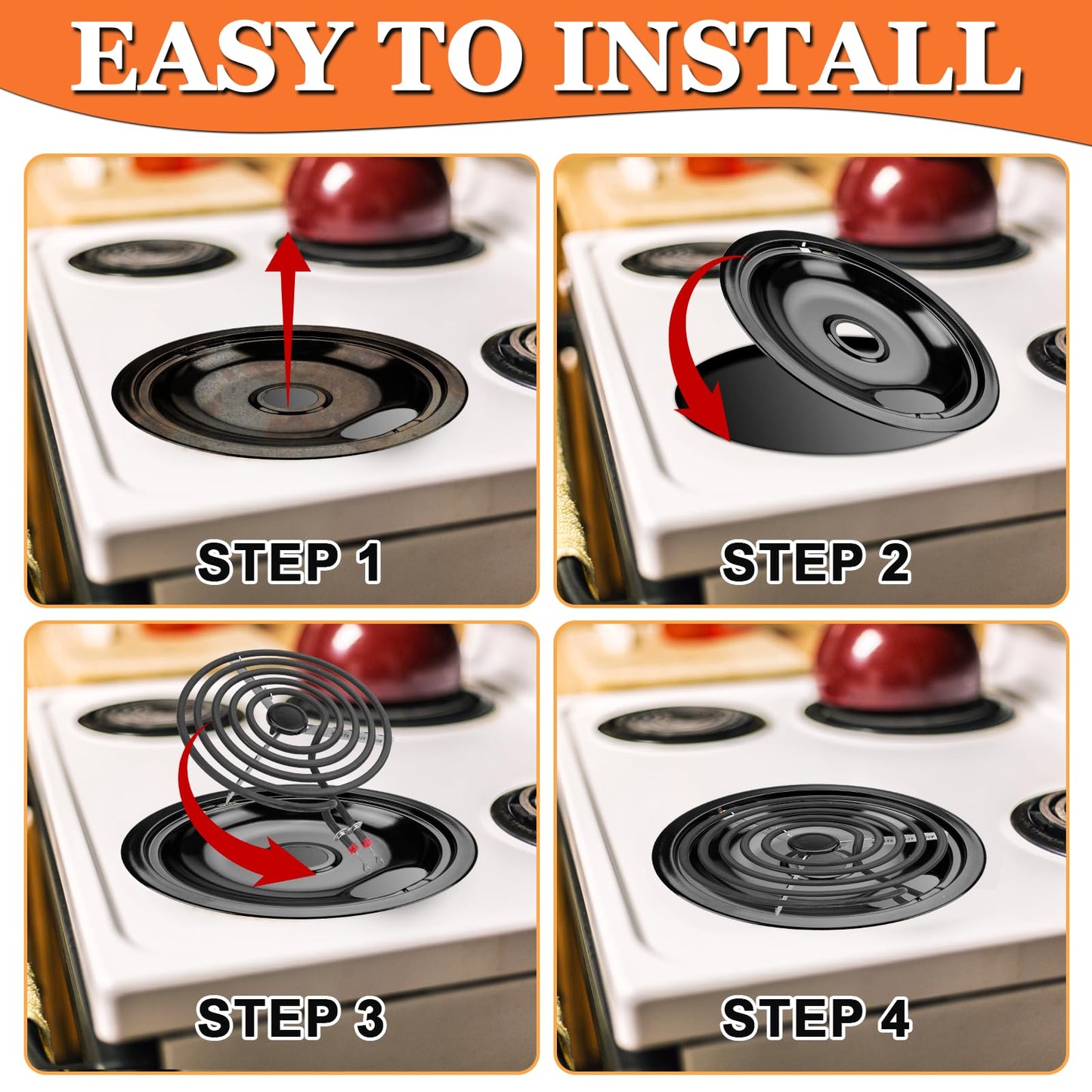 W10290350 W10290353 Porcelain Burner Drip Pan Bowls & MP22YA Electric Range Burner Element Unit Set by Cenipar-Compatible with Whirl-pool Frigi-daire Ama-na Range Oven/Stove
