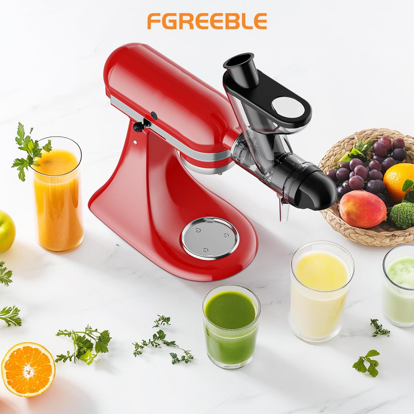 Masticating Juicer Attachment for KitchenAid Stand Mixer, Cold Pressed Juicer Machine, Slow Juicer Attachment with Dual Feed Chute and Pusher