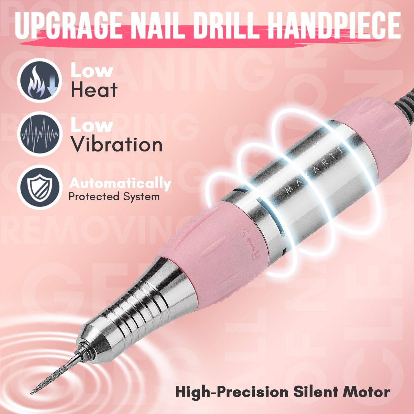 Makartt Nail Drill Portable Electric Nail File Machine Geneviere E File Pink JD700 Professional 30000RPM Manicure Drill for Acrylic Nails Poly Nail Gel Polish Beauty Gift
