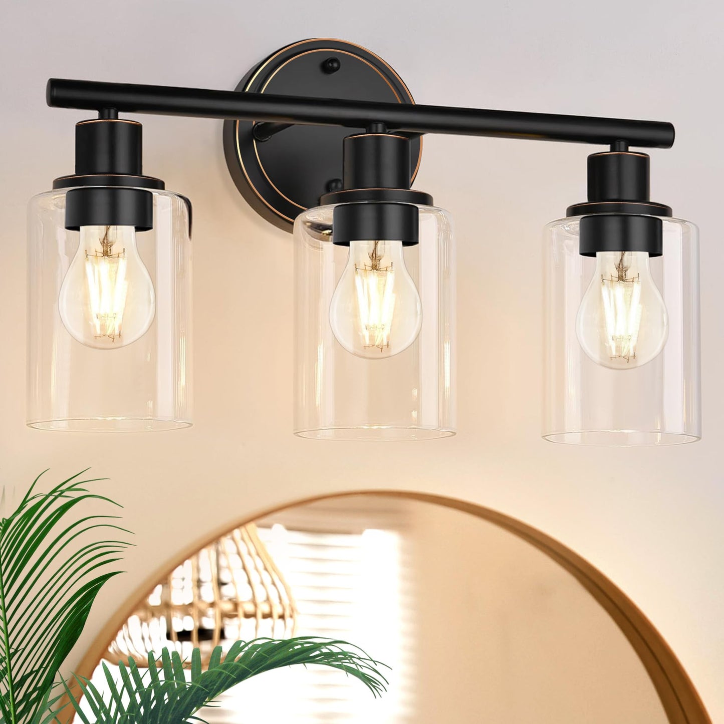 Faymart lighting Oil Rubbed Bronze 3-Light Bathroom Vanity Light Fixture Over Mirror, 3-Light Oil Rubbed Bronze Vanity Lights for Bathroom Three Bulb Wall Sconce Over Sink