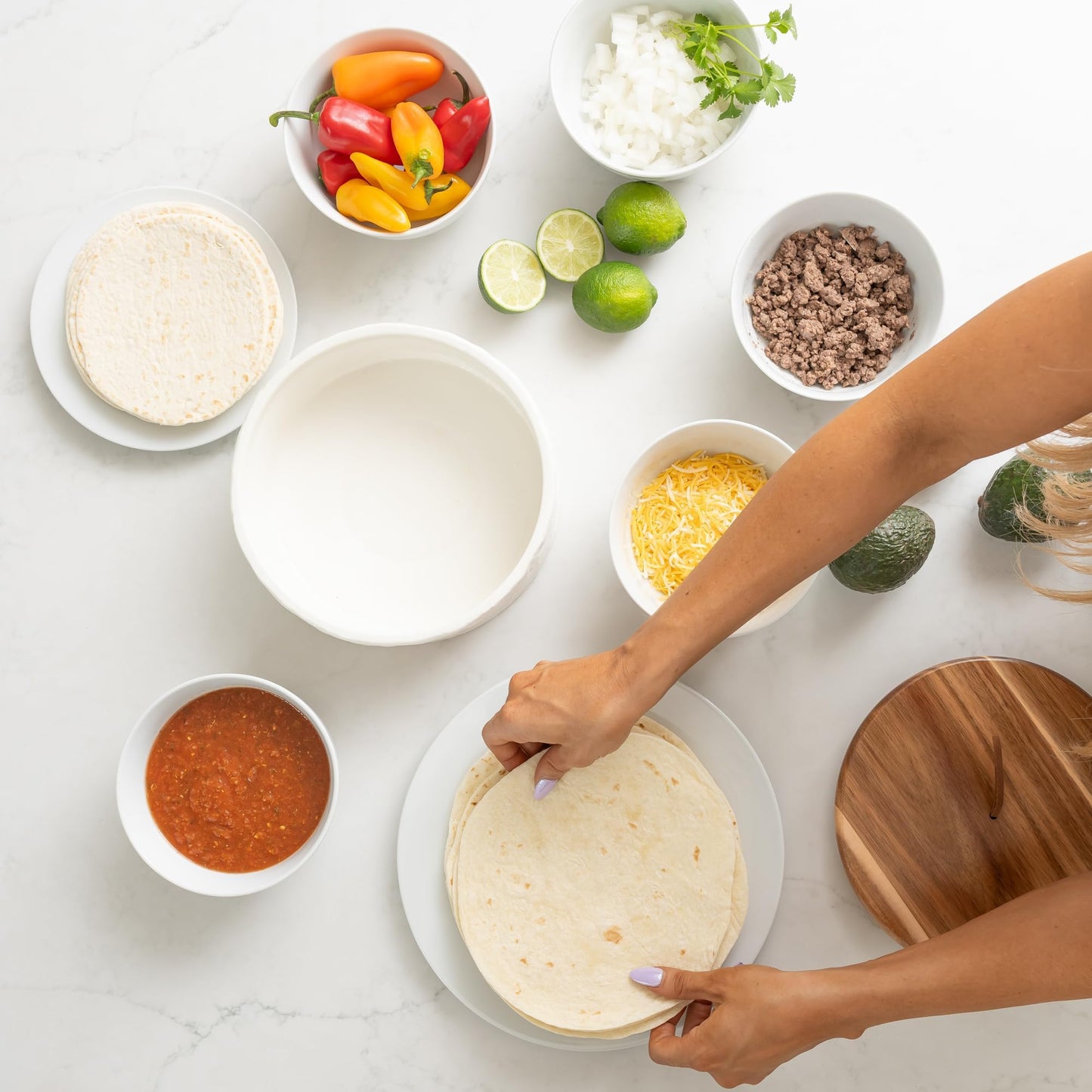 Everbrook Authentic Wood and Ceramic Tortilla Warmer - Tortilla Holder with Lid - Bread Warmer - Pancake Holder- Roti Box - 8.5 Inches