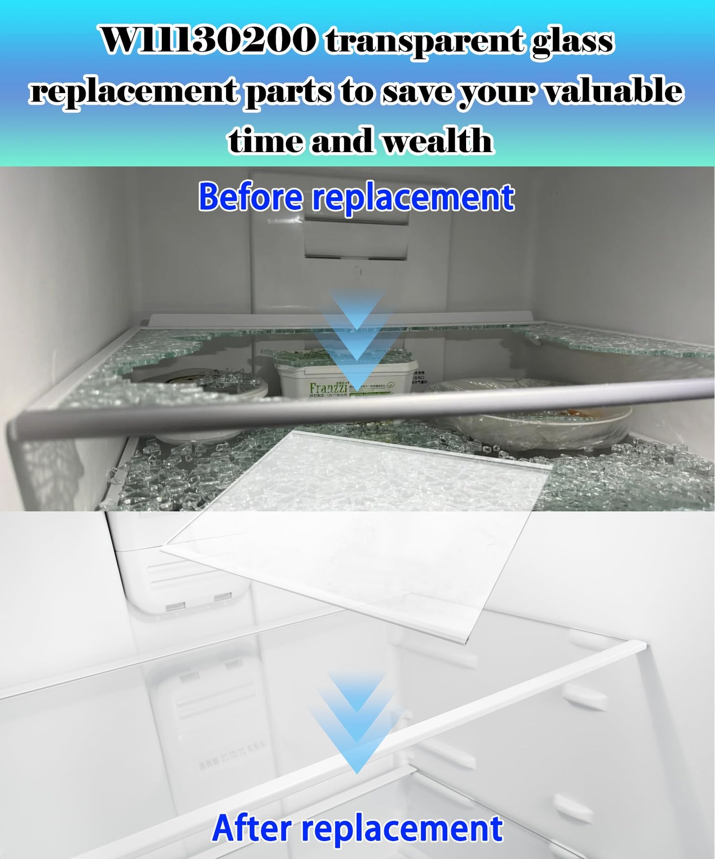W11130200 WRS571CIHZ04 Freezer Glass Shelf 17.5" X 13" Replacement Compatible with Whirlpool Freezer Shelf Replacement Refrigerator Glass Freezer Shelves Parts WRS571CIDM00,WRS571CIHZ00,WRS571CIHW04