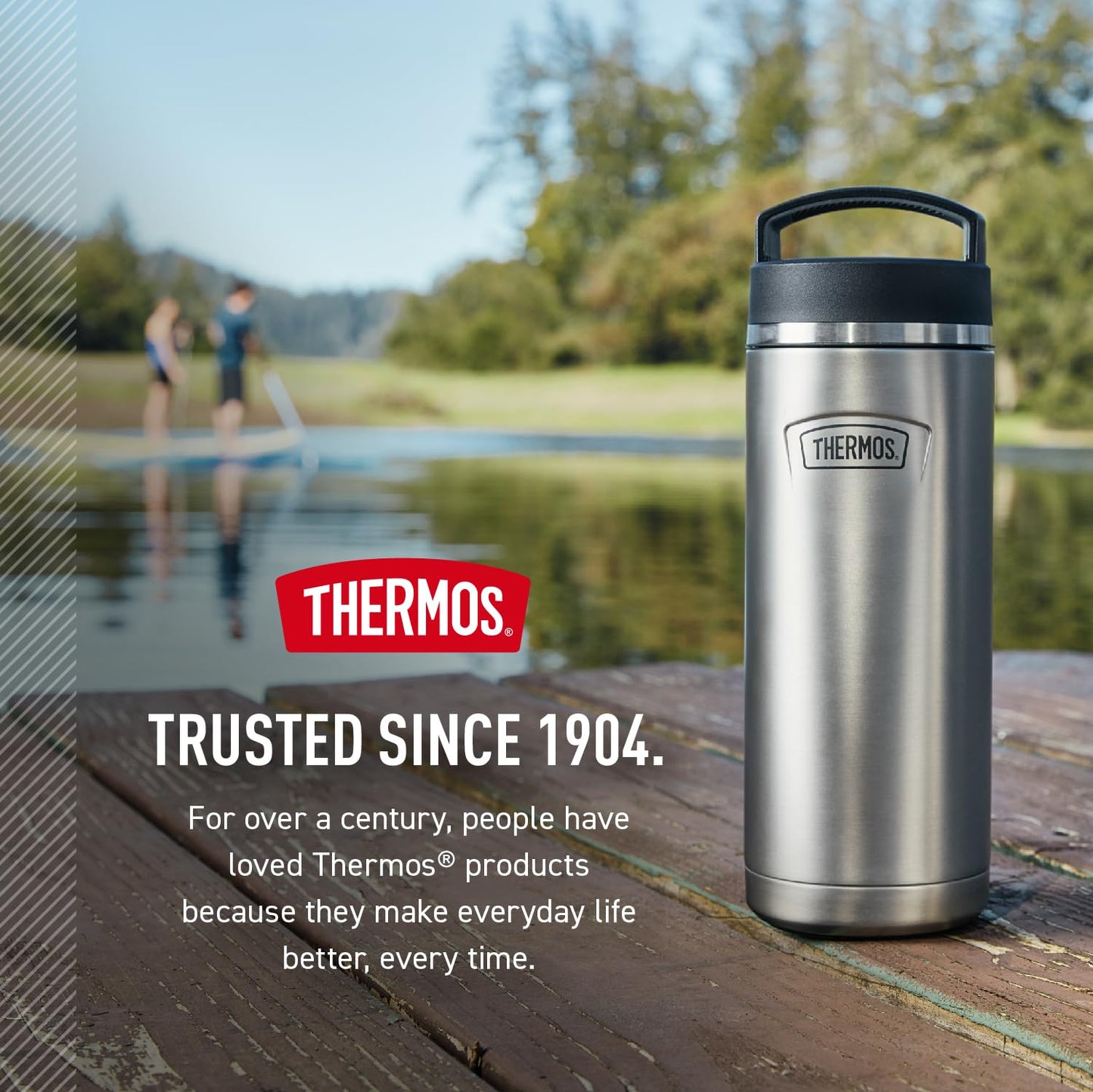 THERMOS ICON SERIES Stainless Steel Water Bottle with Screw Top Lid - 32 Ounce, Granite - Insulated Water Bottle with Lid