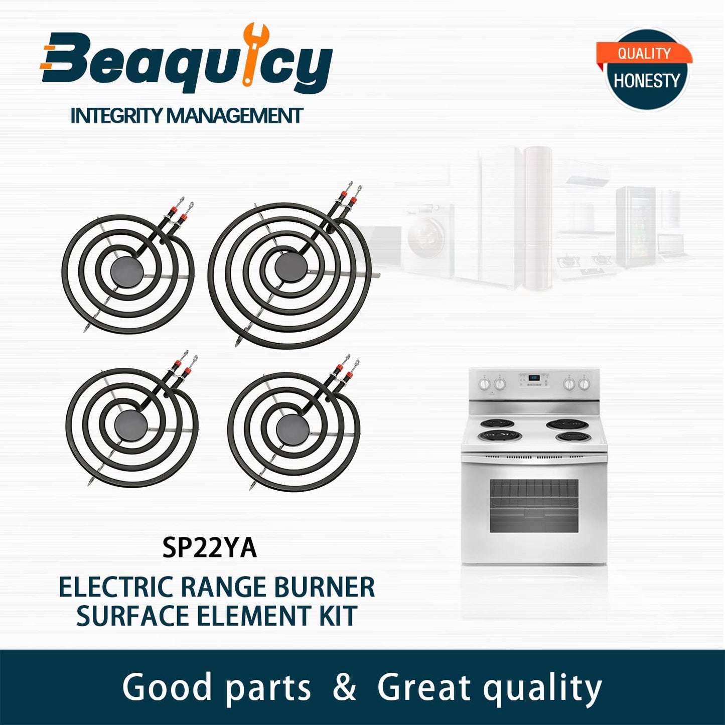 SP22YA Electric Range Burner Surface Element by Beaquicy - Replacement for G-E Hot-point Ken-more Ranges/Stoves - Includes 1 WB30X253 8-Inch and 3 WB30X254 6-Inch Burners