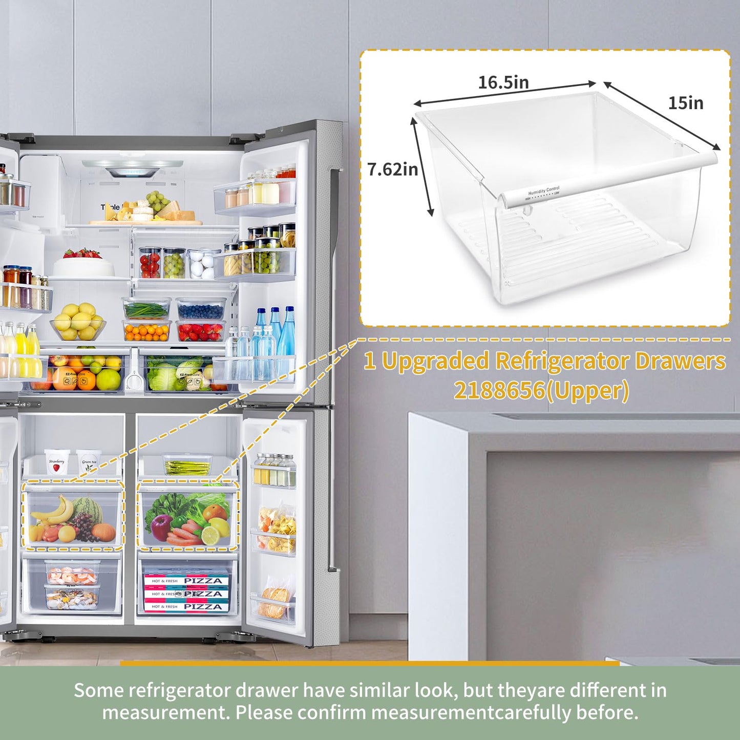 2188656 Fridge Crisper Drawer (Upper),2188656 Crisper Bin, compatible with Whirlpool Refrigerator,Fridge Drawers,Kenmore Refrigerator Parts,Whirlpool Shelf Replacement- WP2188656