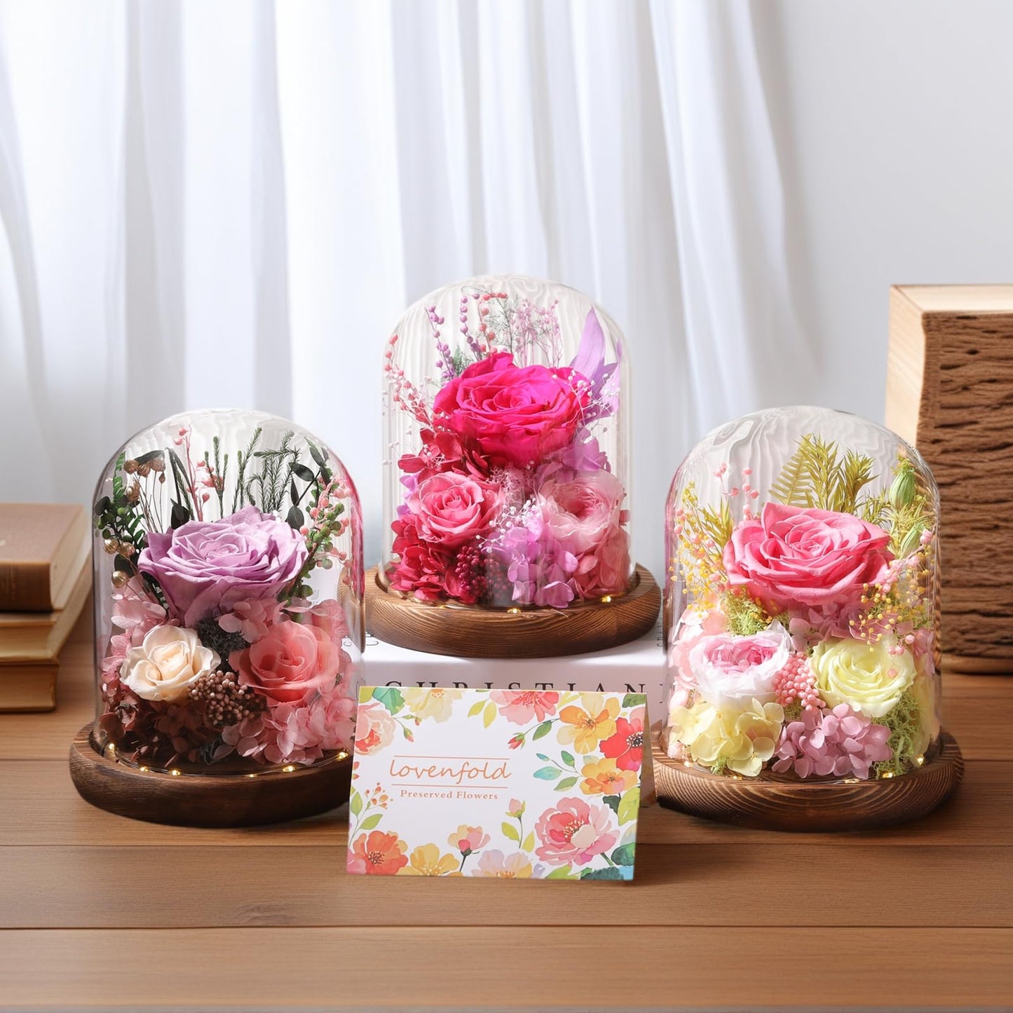 LOVENFOLD Flowers for Delivery Preserved Flowers with LED Light in a Glass Dome,Long Lasting Forever Roses Birthday Gifts for Women Daughter Mom Wife Friend(Reddish Rose)