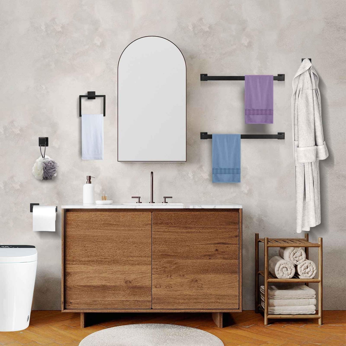 10-Piece Matte Black Bathroom Hardware Accessories Set Black Towel Bar Set Towel Holder Set Stainless Steel Wall-Mounted Towel Rack Set for Bathroom,23.6 Inch Towel Bar