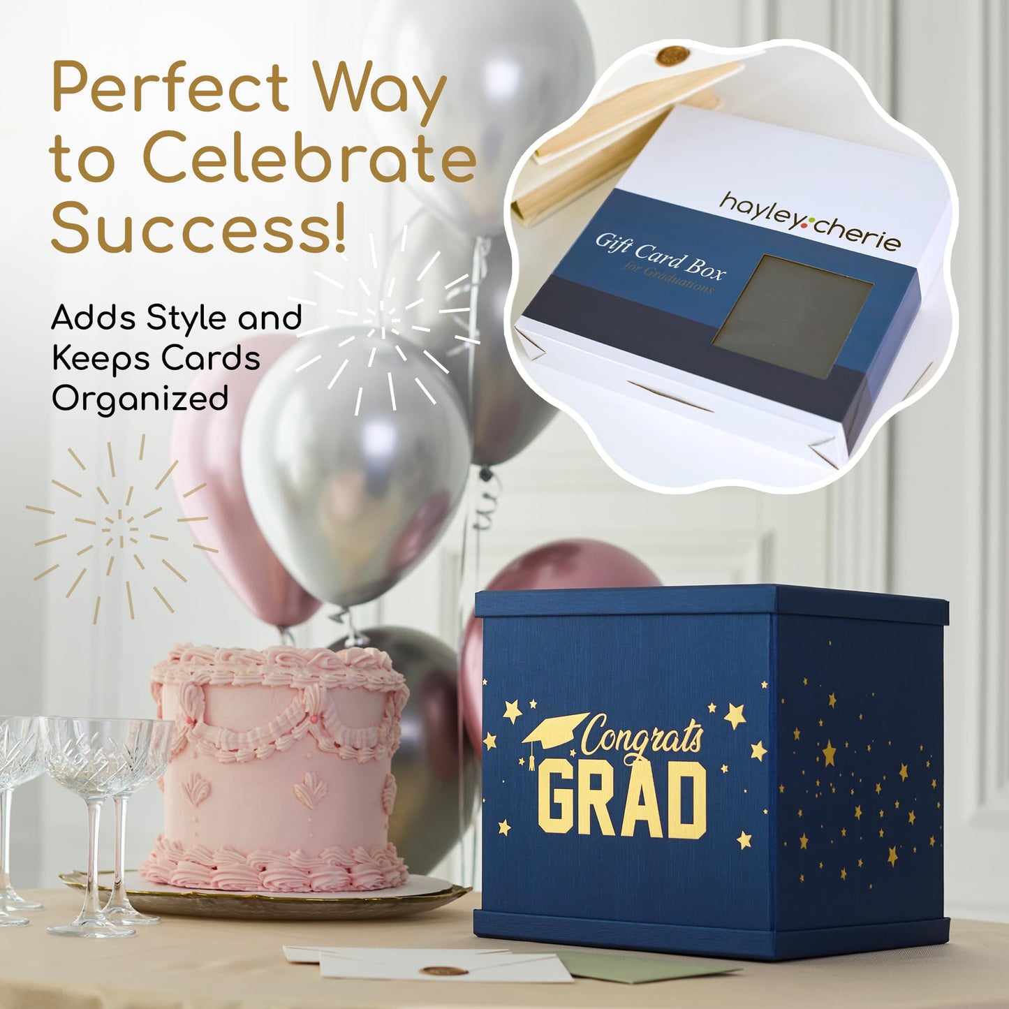 Blue & Gold Graduation Card Box, Large 10x10 Navy Blue Congrats Grad Gift Card Box Holder, Grad Party Favors, Envelope Money Basket, College Graduation Decorations 2026, Party Decor, Table Centerpiece