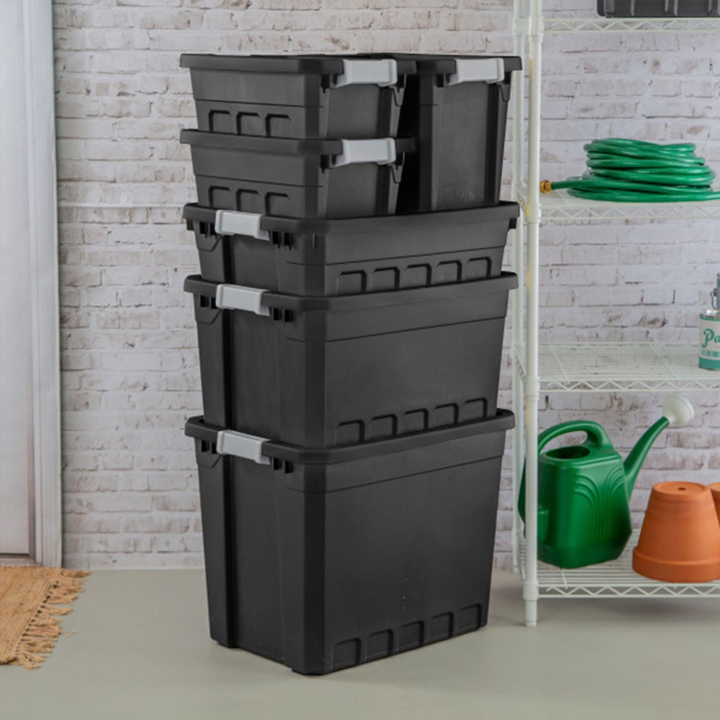 Sterilite 6-Pack Plastic Storage Bins with Lids, Stackable Containers, 4 Gallon, Black