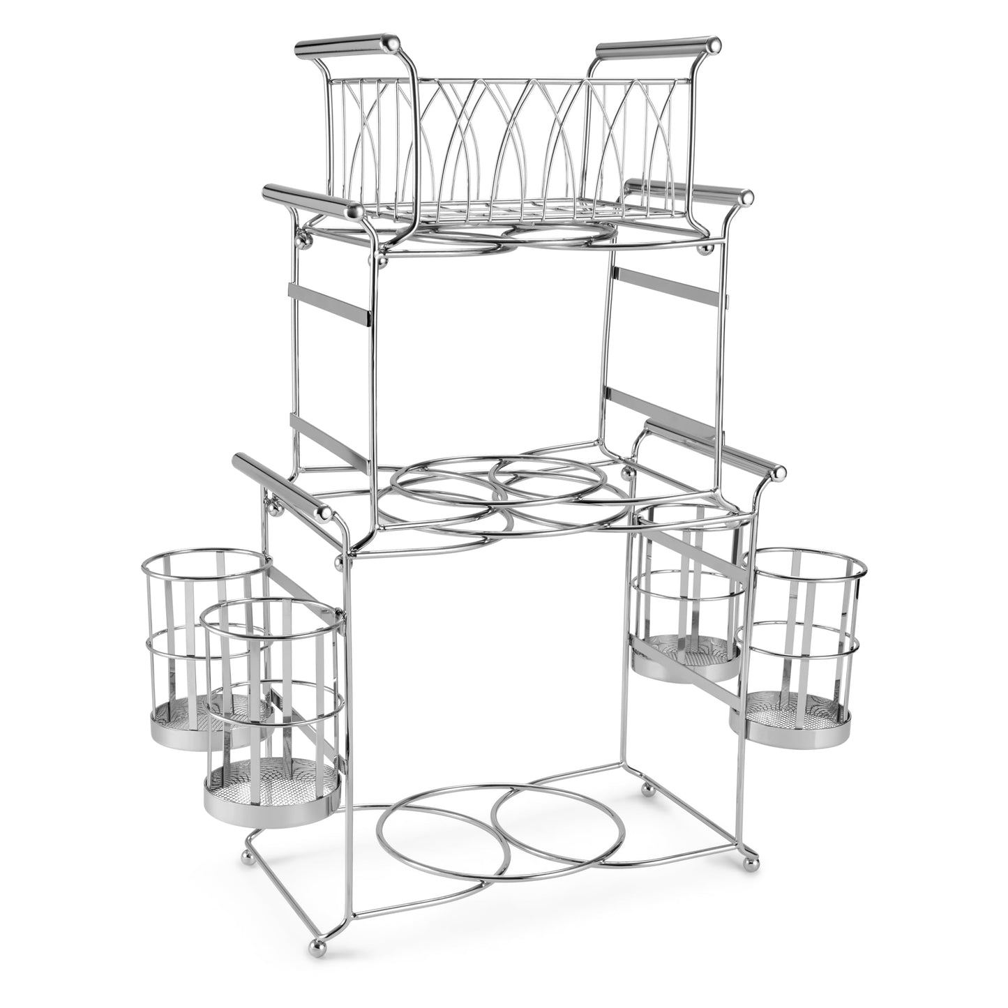 Sorbus Buffet Caddy — 7-Piece Stackable Set Includes Plate, Napkin, and Silverware Holder, 3-Tier Detachable Tabletop Organizer Ideal for Kitchen, Dining, Entertaining, Parties, Thanksgiving (Silver)