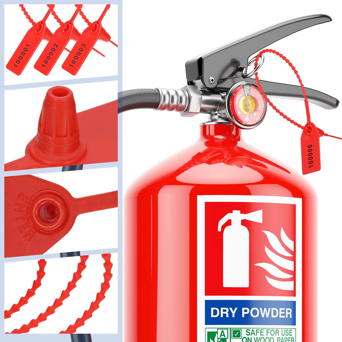 1000 Pcs Plastic Tamper Seals Fire Extinguisher Tags Security Tags Seals Safety Numbered Zip Ties Labels Safety Disposable Self Locking Signage 250 mm Length (Red)