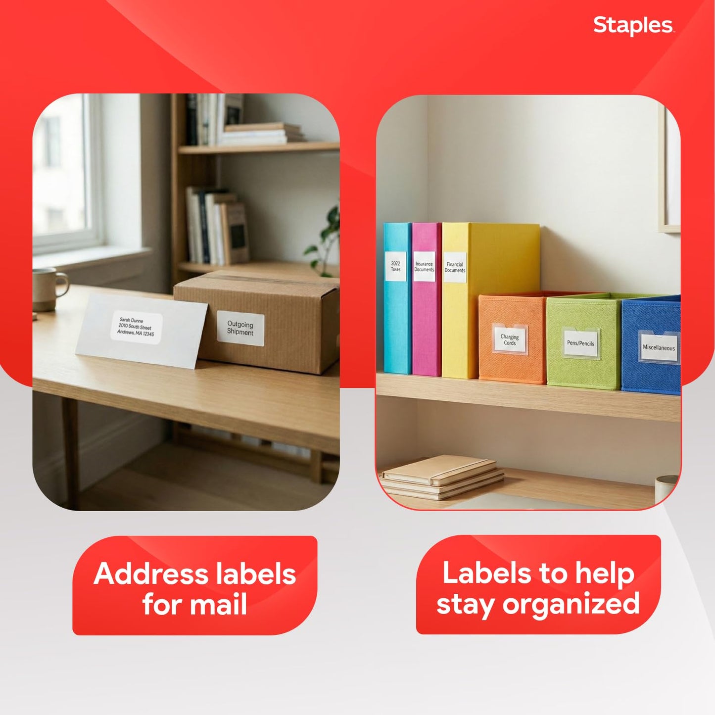 Staples Laser & Inkjet Shipping Labels, 2" x 4", White, Permanent Adhesive, Printable Sheets for Mailing & Packaging, 2,500 Labels